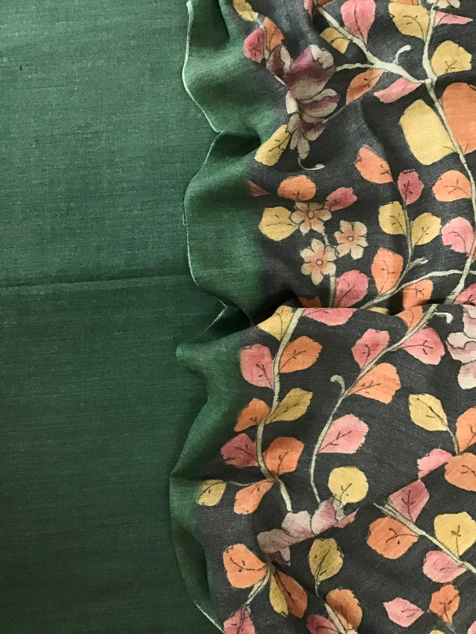 Pure Woollen Basbara Cotton Silk Printed Suit - Green