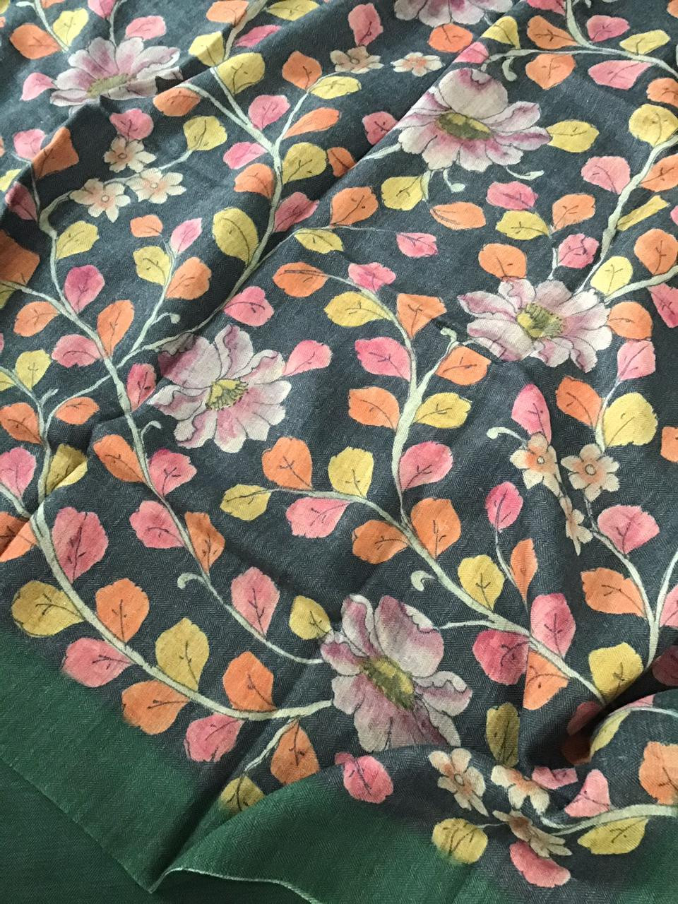 Pure Woollen Basbara Cotton Silk Printed Suit - Green