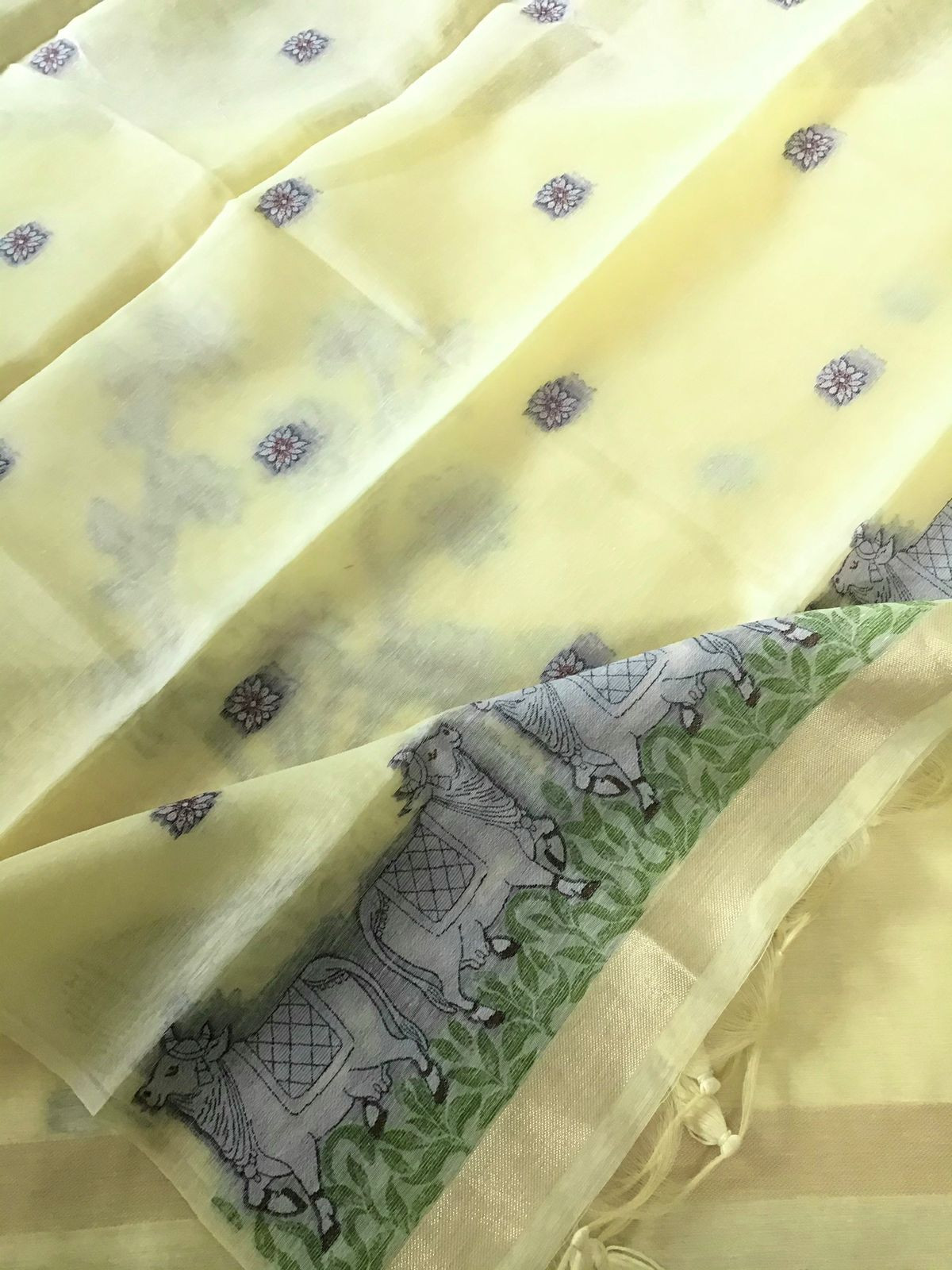Soft Slub Chanderi - Jamdani Weaved Suit - Yellow