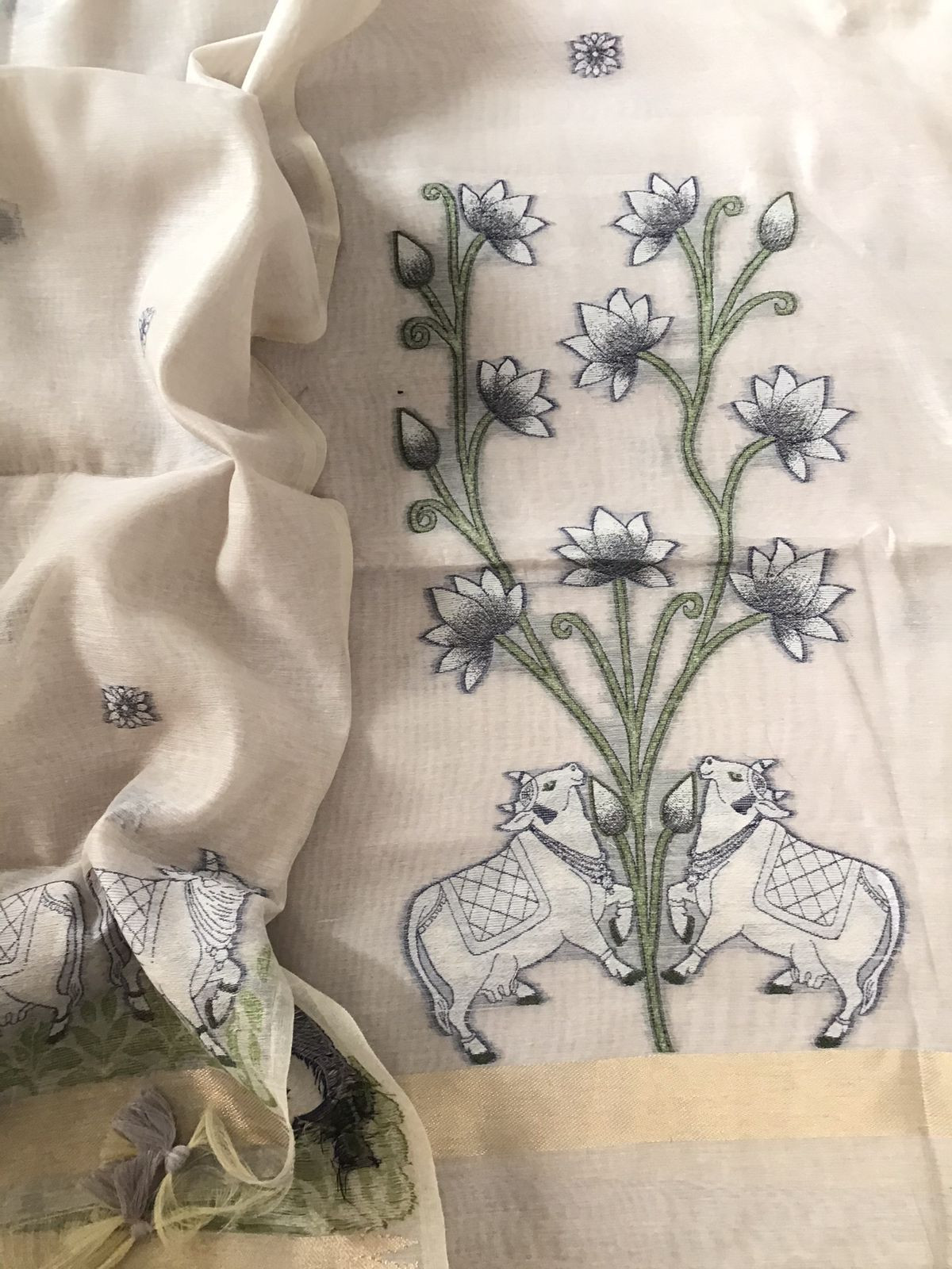 Soft Slub Chanderi - Jamdani Weaved Suit - Grey