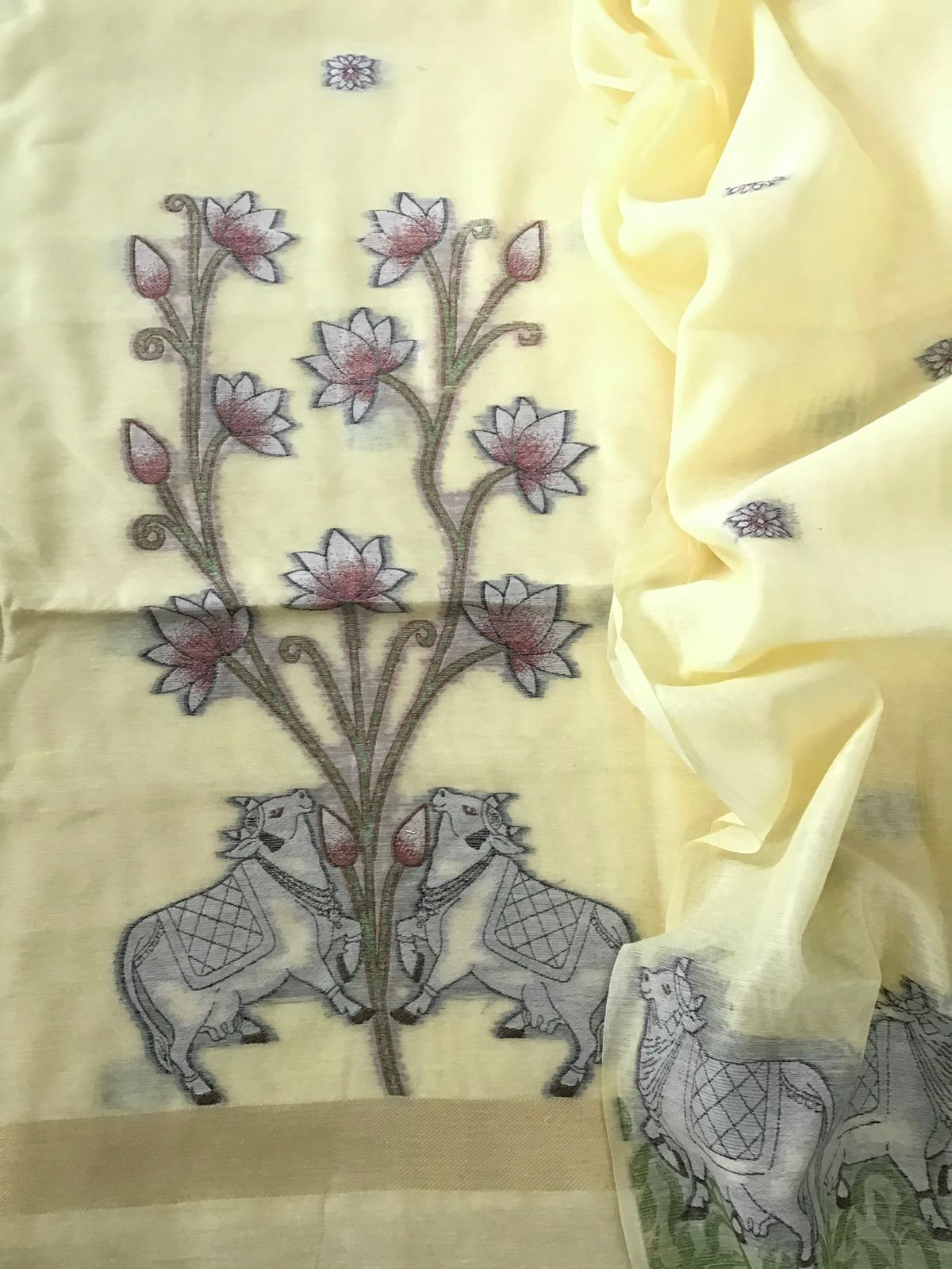 Soft Slub Chanderi - Jamdani Weaved Suit - Yellow