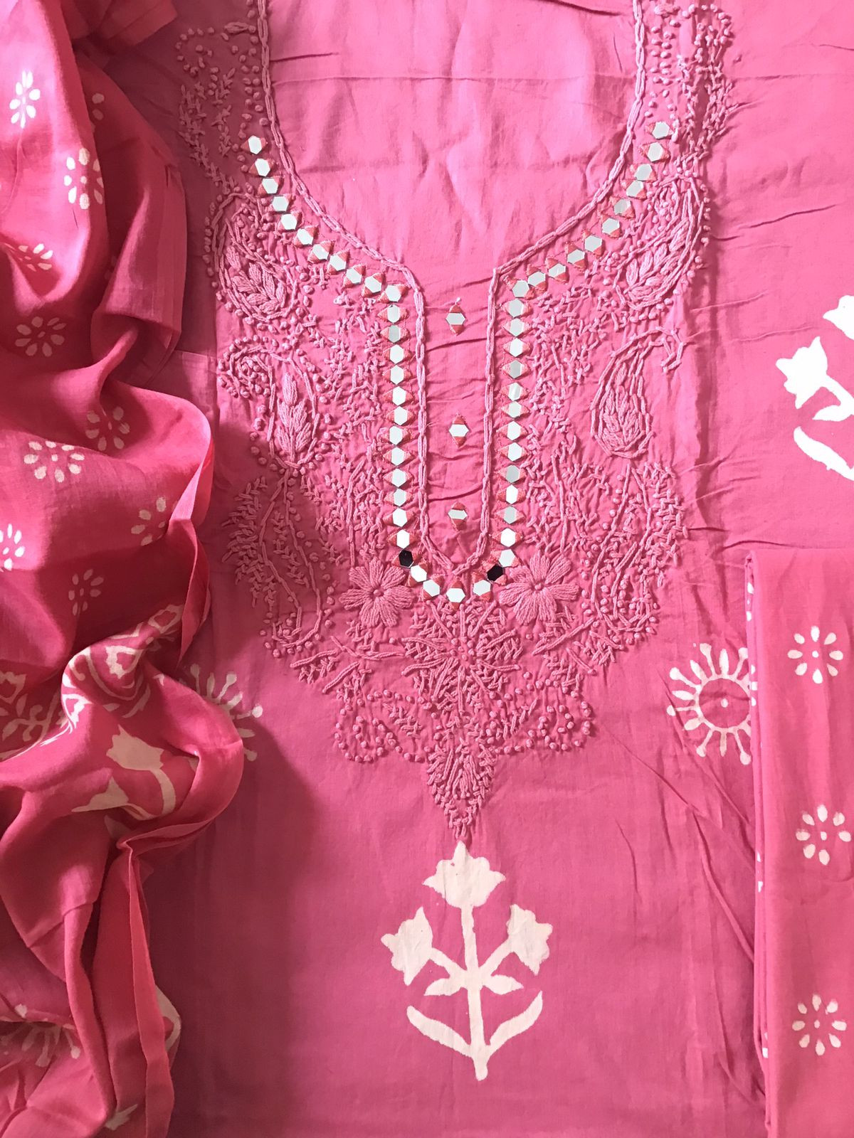 Pure Cotton Printed Embroidered Suit - Pink