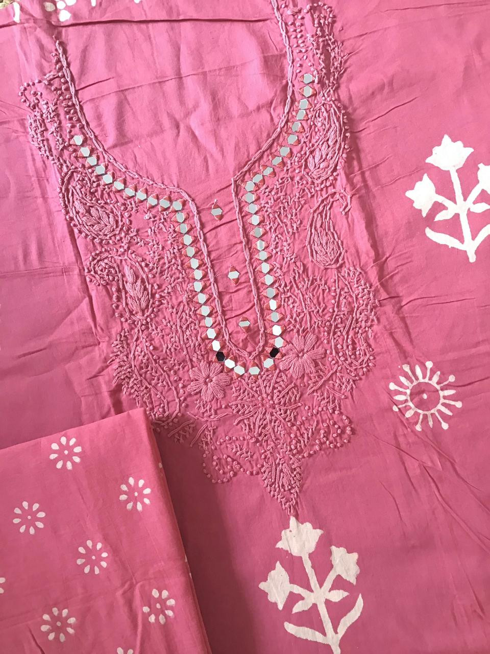 Pure Cotton Printed Embroidered Suit - Pink