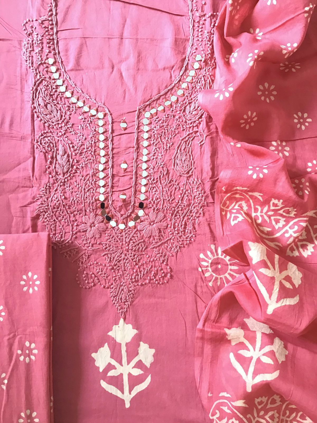 Pure Cotton Printed Embroidered Suit - Pink