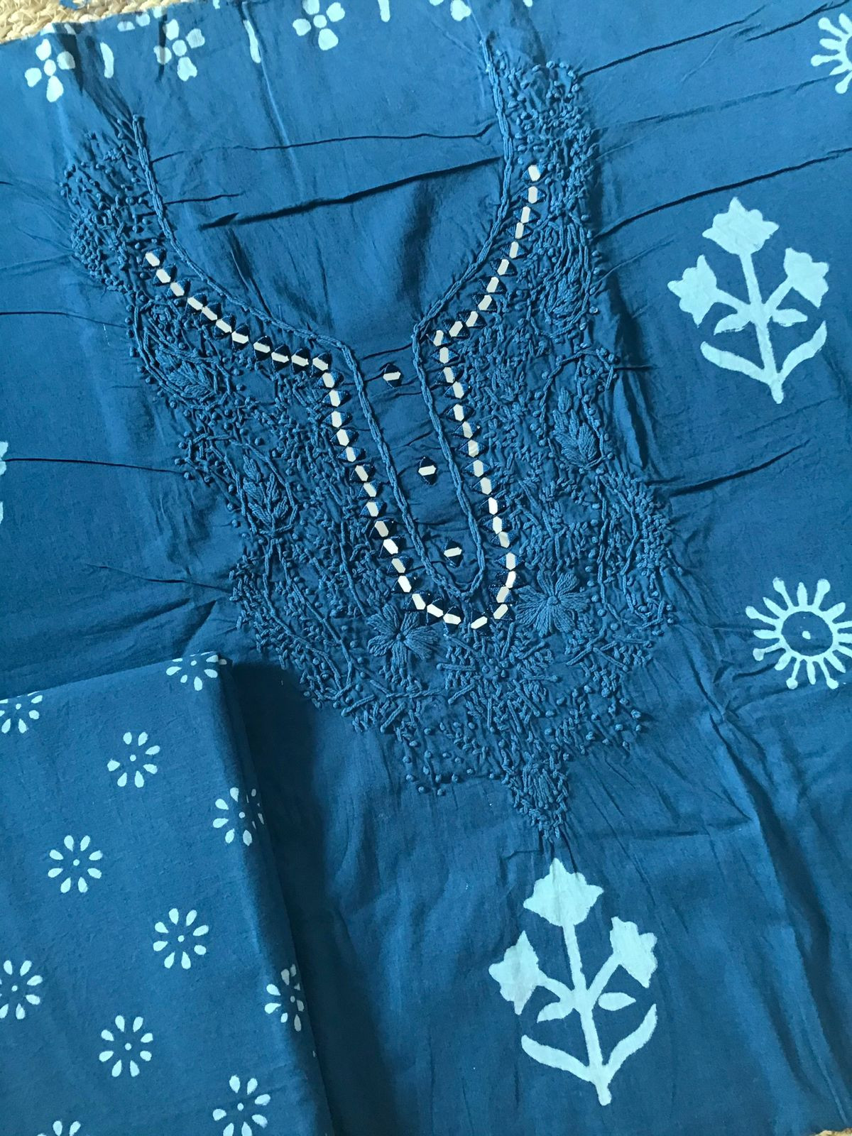 Pure Cotton Printed Embroidered Suit - Blue