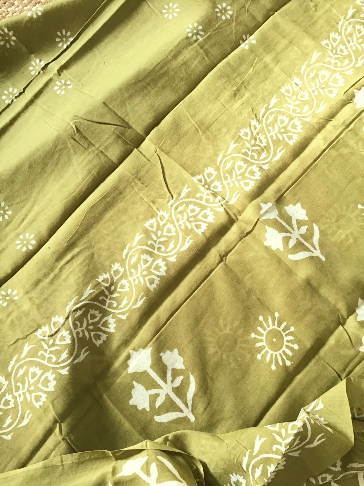 Pure Cotton Printed Embroidered Suit - Mehandi Green