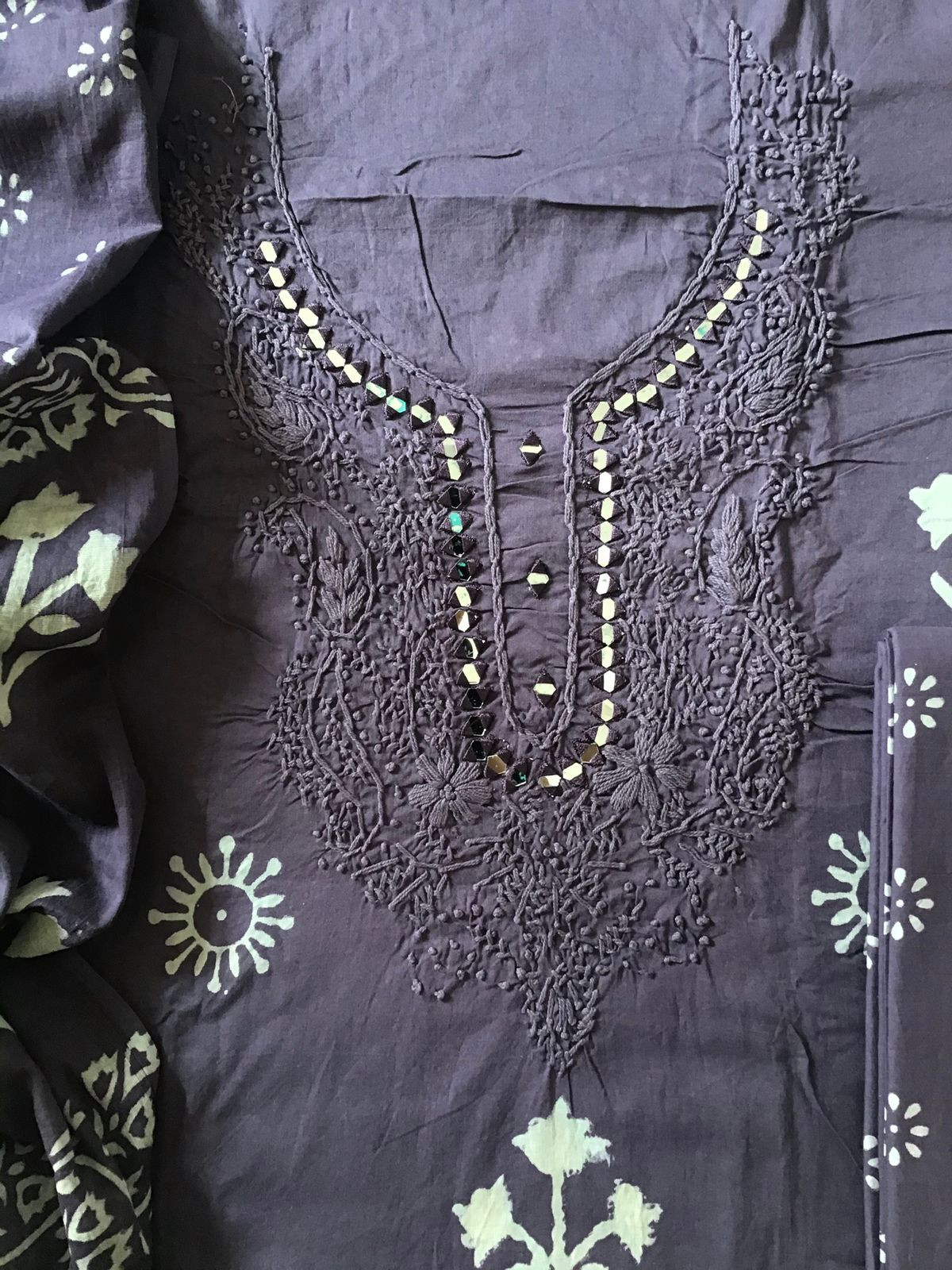 Pure Cotton Printed Embroidered Suit - Dark Mauve
