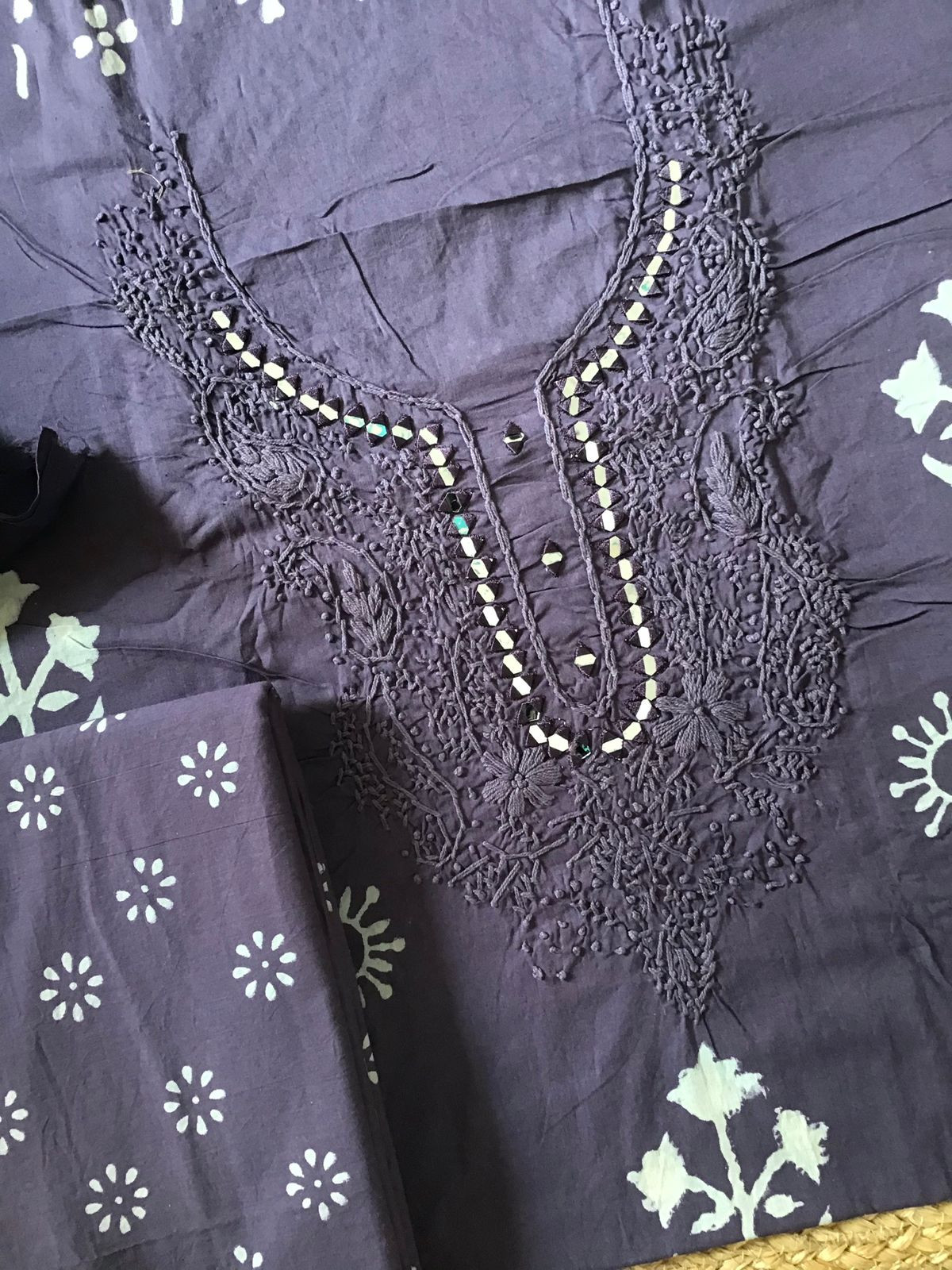 Pure Cotton Printed Embroidered Suit - Dark Mauve