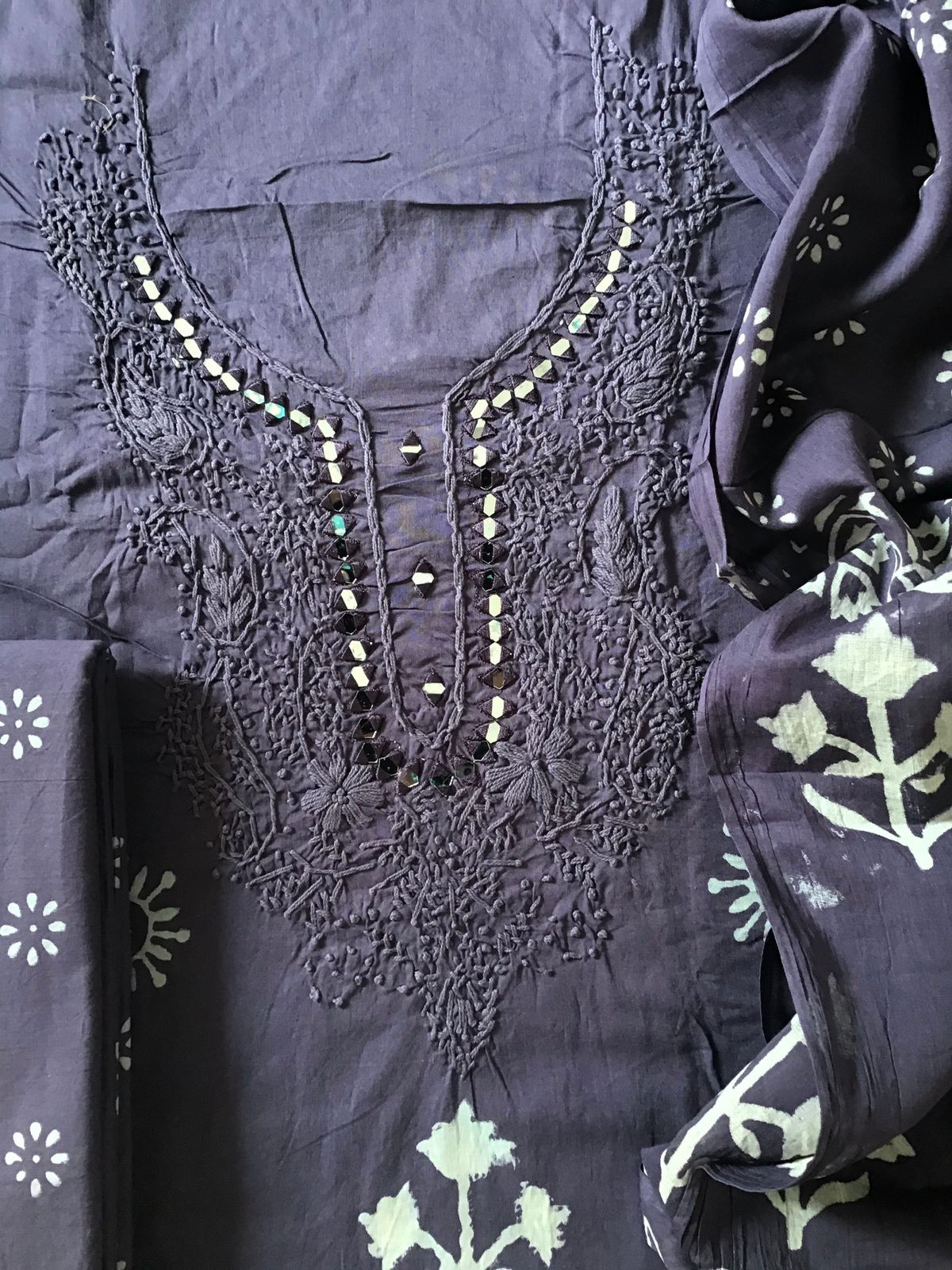 Pure Cotton Printed Embroidered Suit - Dark Mauve