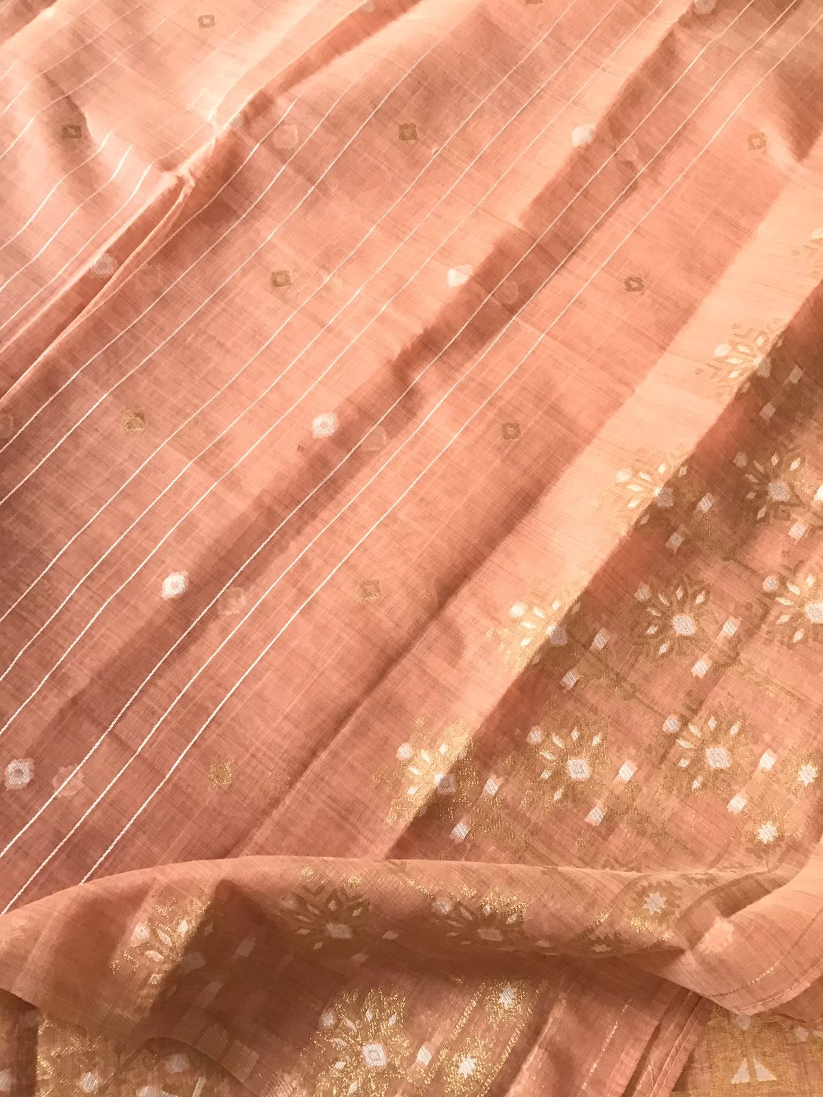 Soft Slub Chanderi Jamdani Weaved Embroidered Suit - Peach