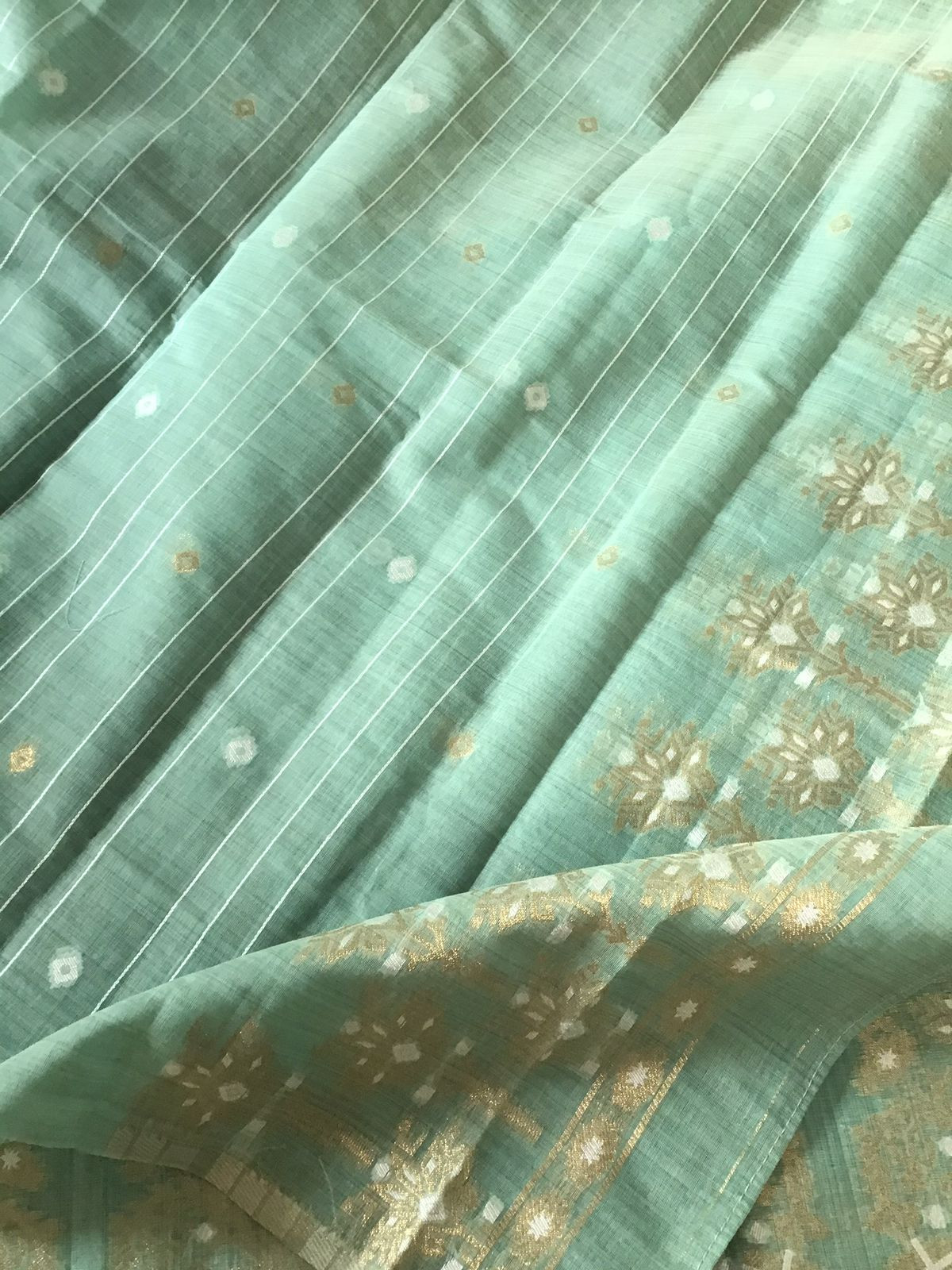 Soft Slub Chanderi Jamdani Weaved Embroidered Suit - Sea Blue