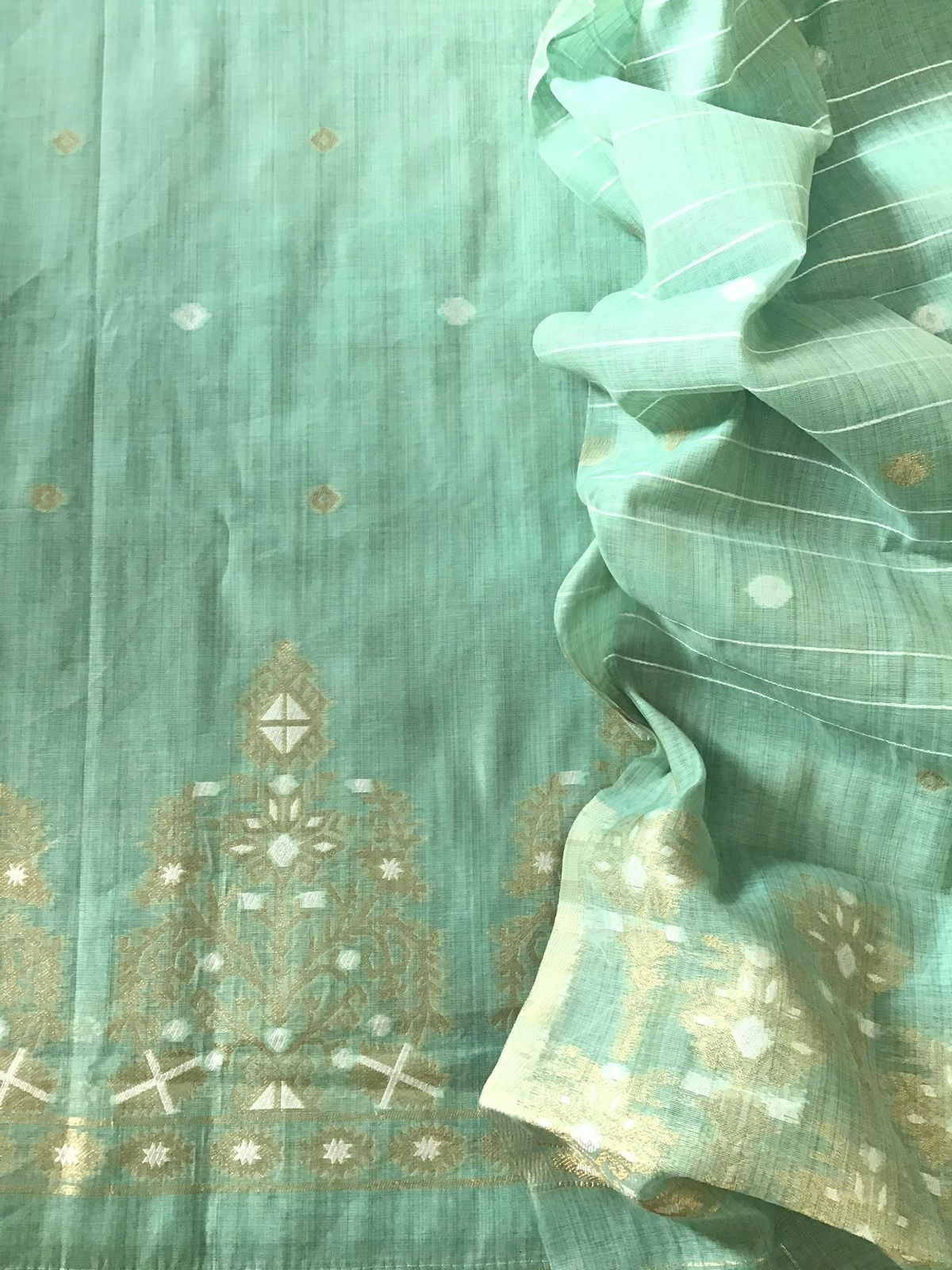 Soft Slub Chanderi Jamdani Weaved Embroidered Suit - Sea Blue