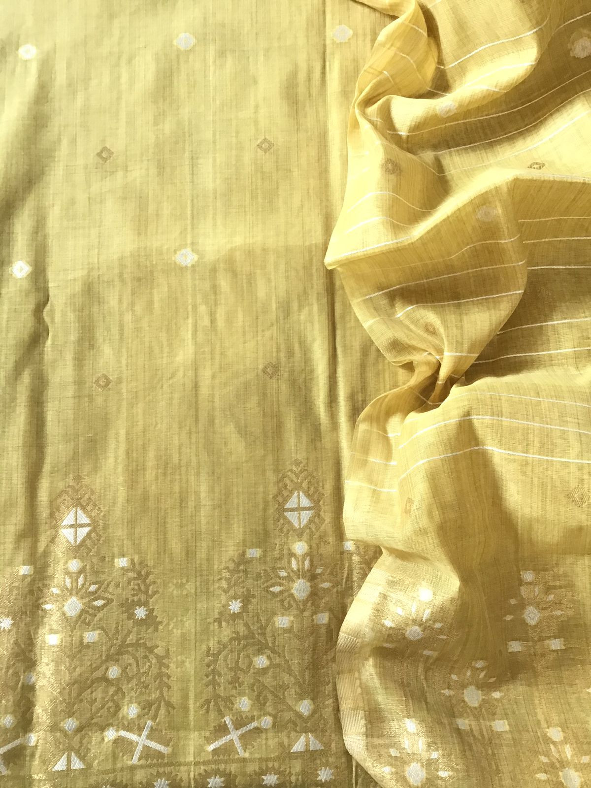 Soft Slub Chanderi Jamdani Weaved Embroidered Suit - Yellow