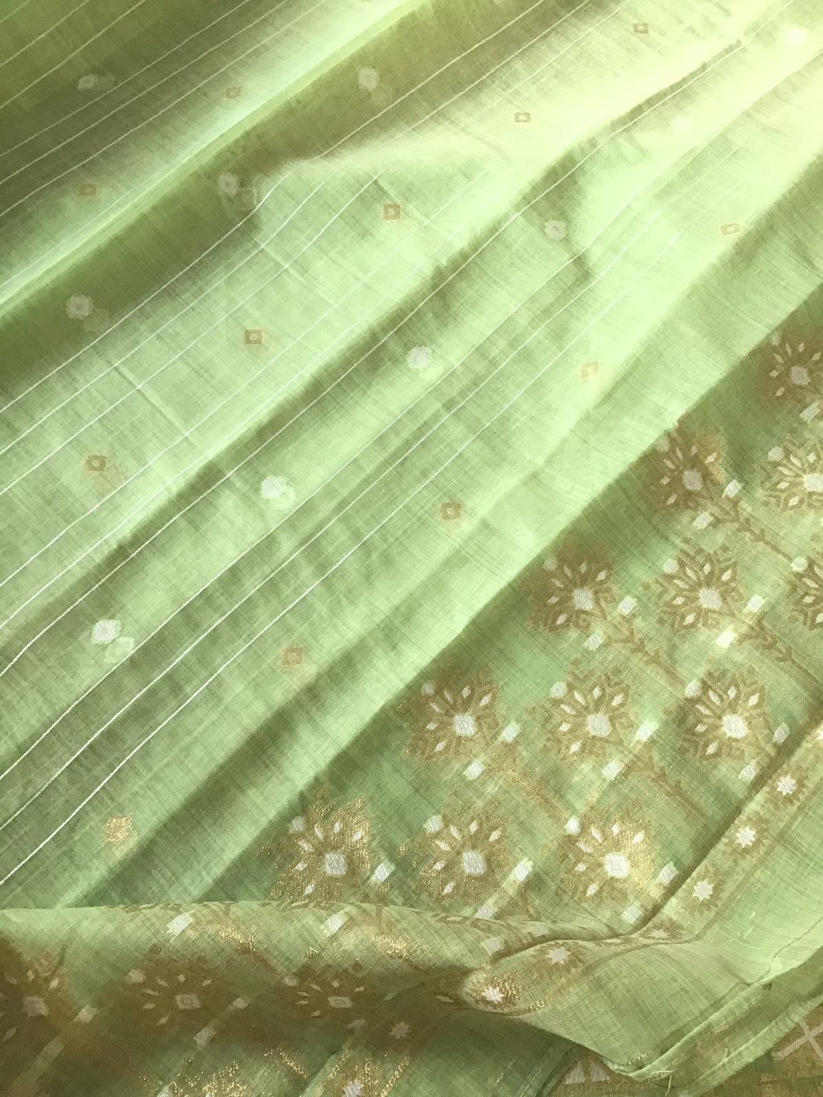 Soft Slub Chanderi Jamdani Weaved Embroidered Suit - Green