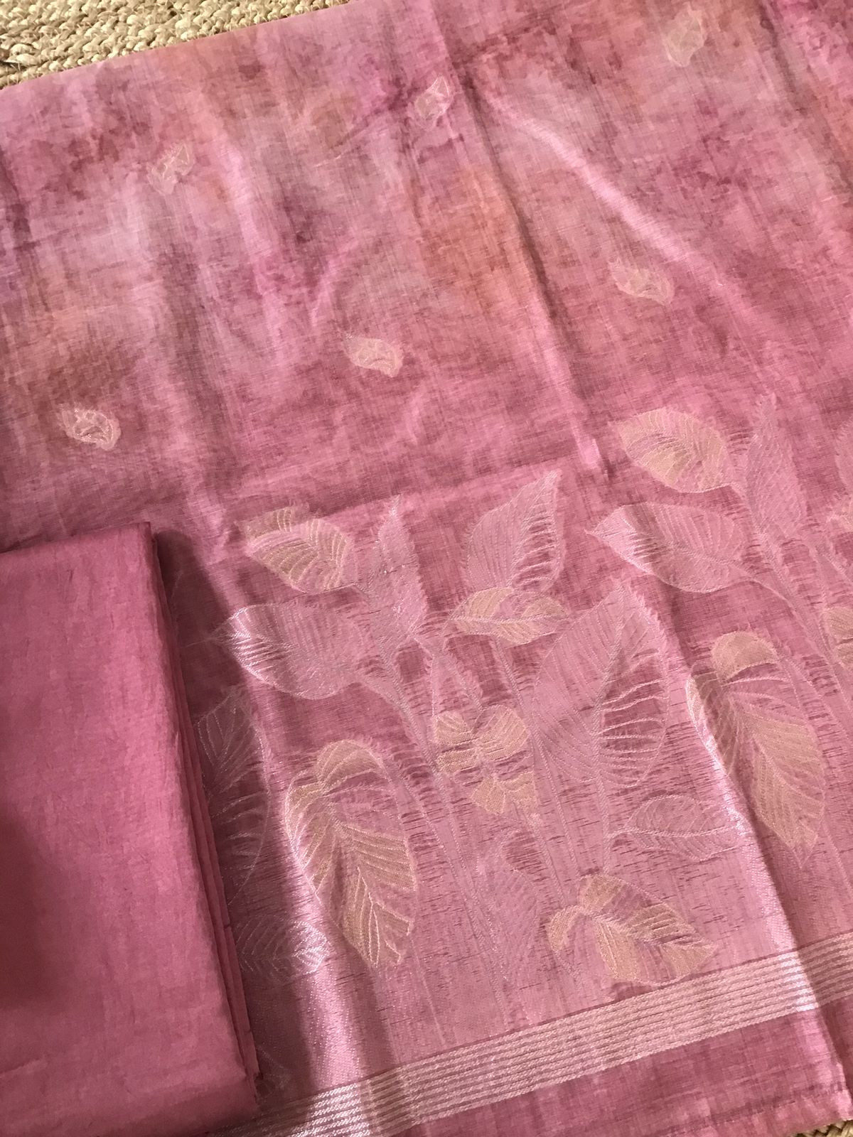 Soft Kora Chanderi Printed Jamdani Weaved Suit - Pink