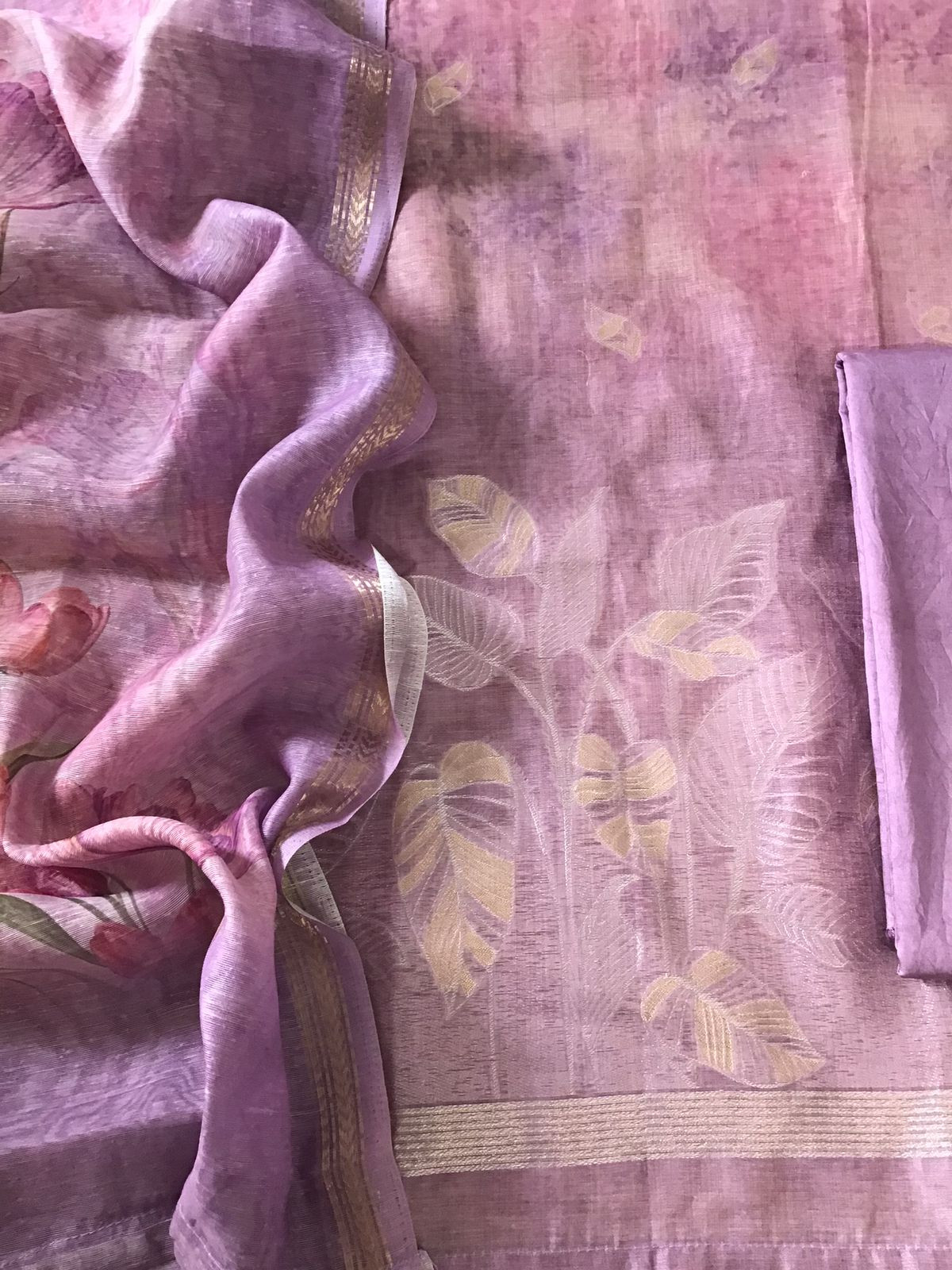 Soft Kora Chanderi Printed Jamdani Weaved Suit - Purple