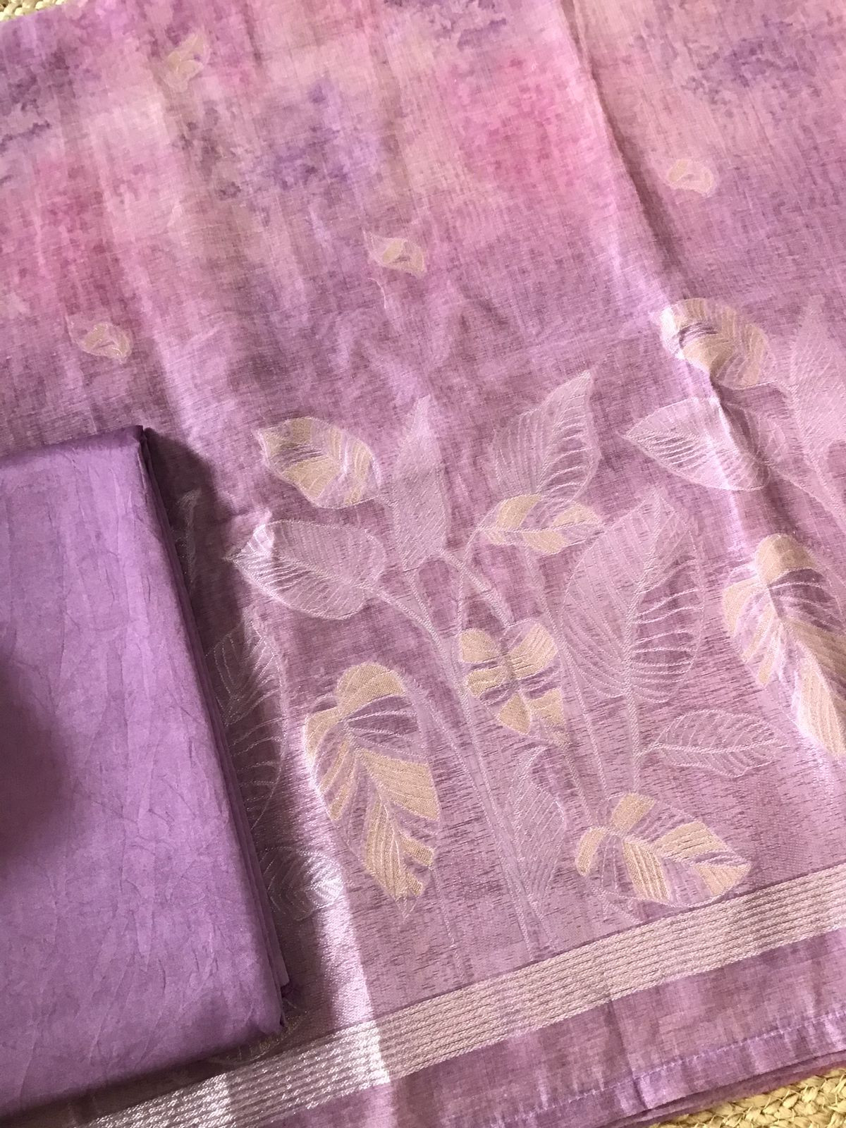 Soft Kora Chanderi Printed Jamdani Weaved Suit - Purple