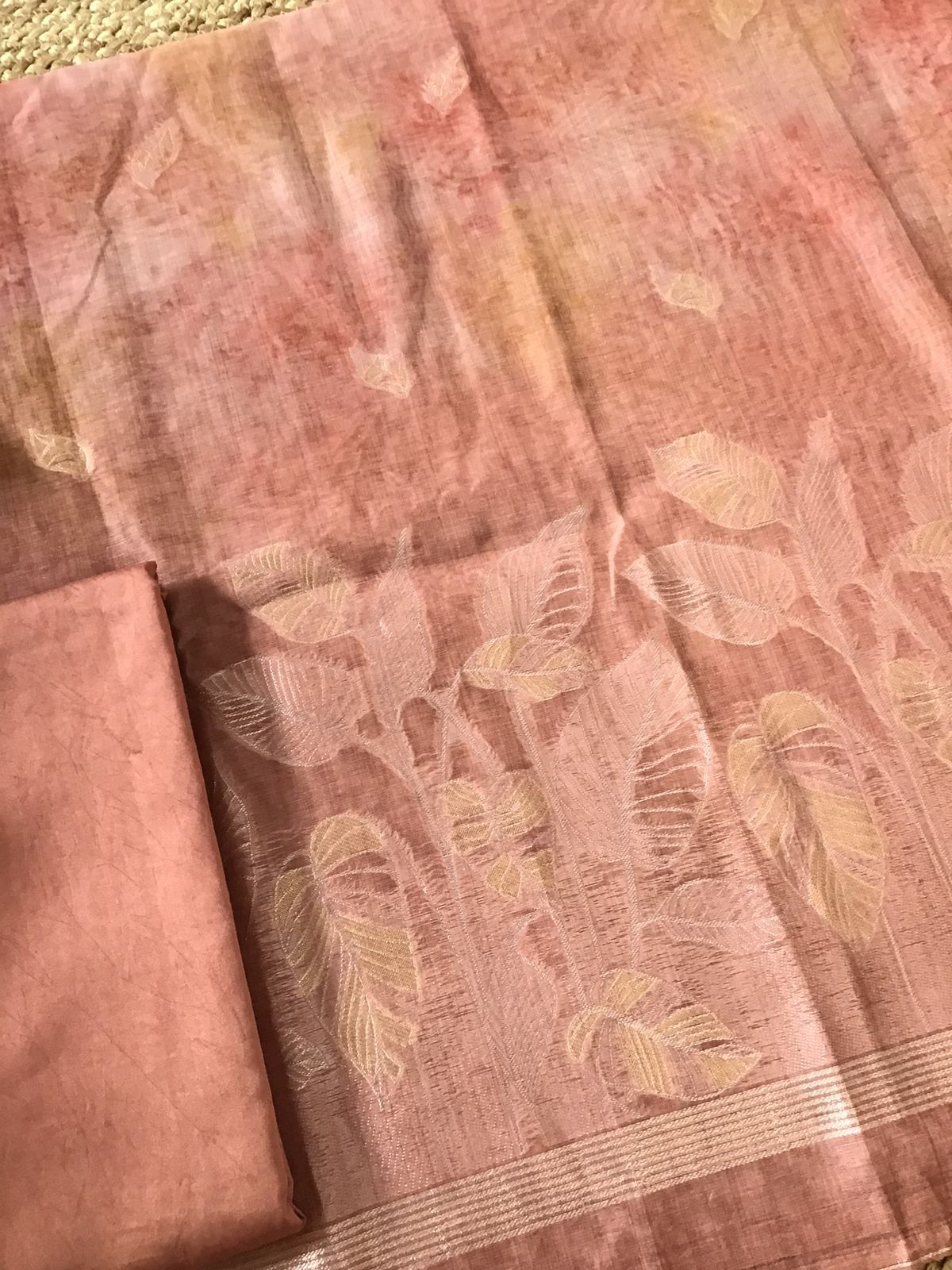 Soft Kora Chanderi Printed Jamdani Weaved Suit - Peach