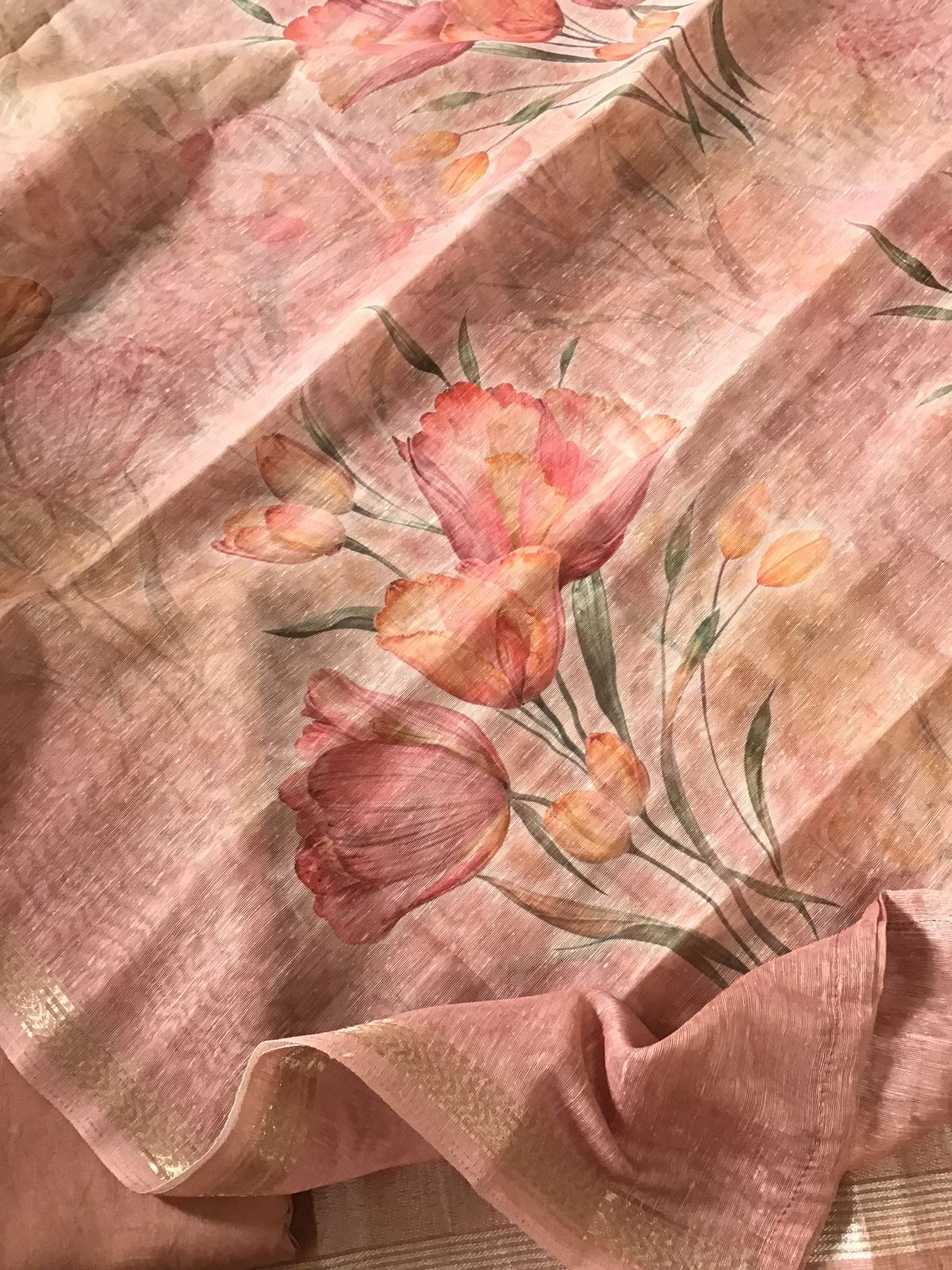 Soft Kora Chanderi Printed Jamdani Weaved Suit - Peach