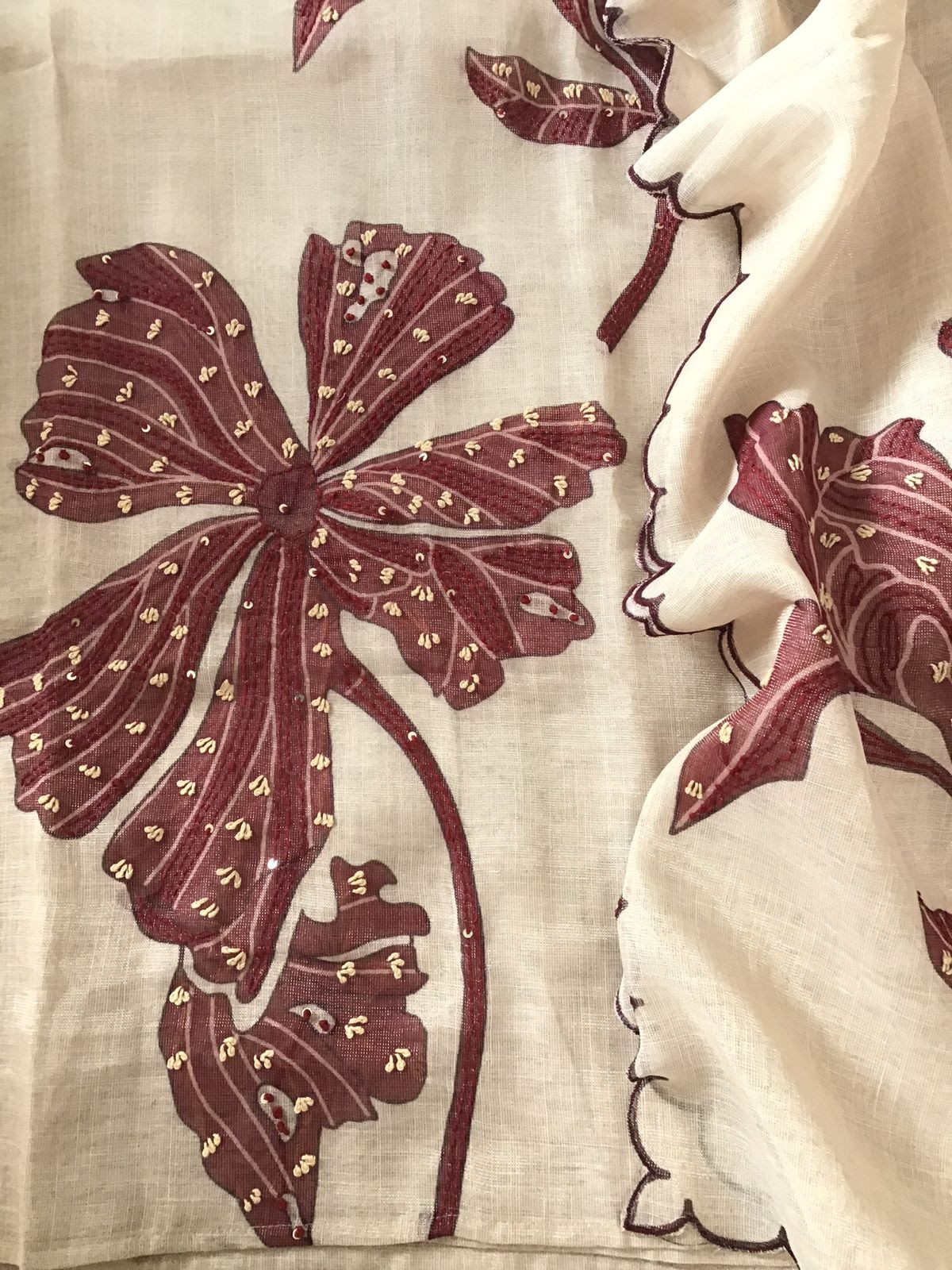 Soft Tissue Slub Cotton Printed Embroidered Suit - Cream