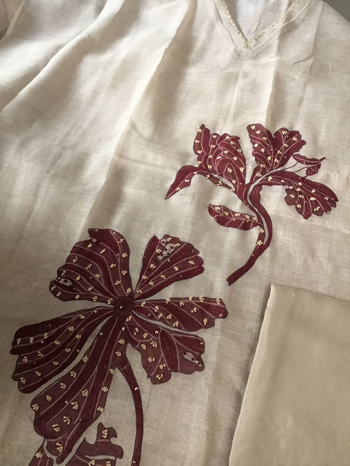 Soft Tissue Slub Cotton Printed Embroidered Suit - Cream