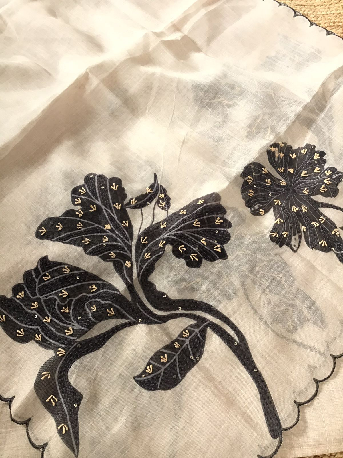 Soft Tissue Slub Cotton Printed Embroidered Suit - Cream