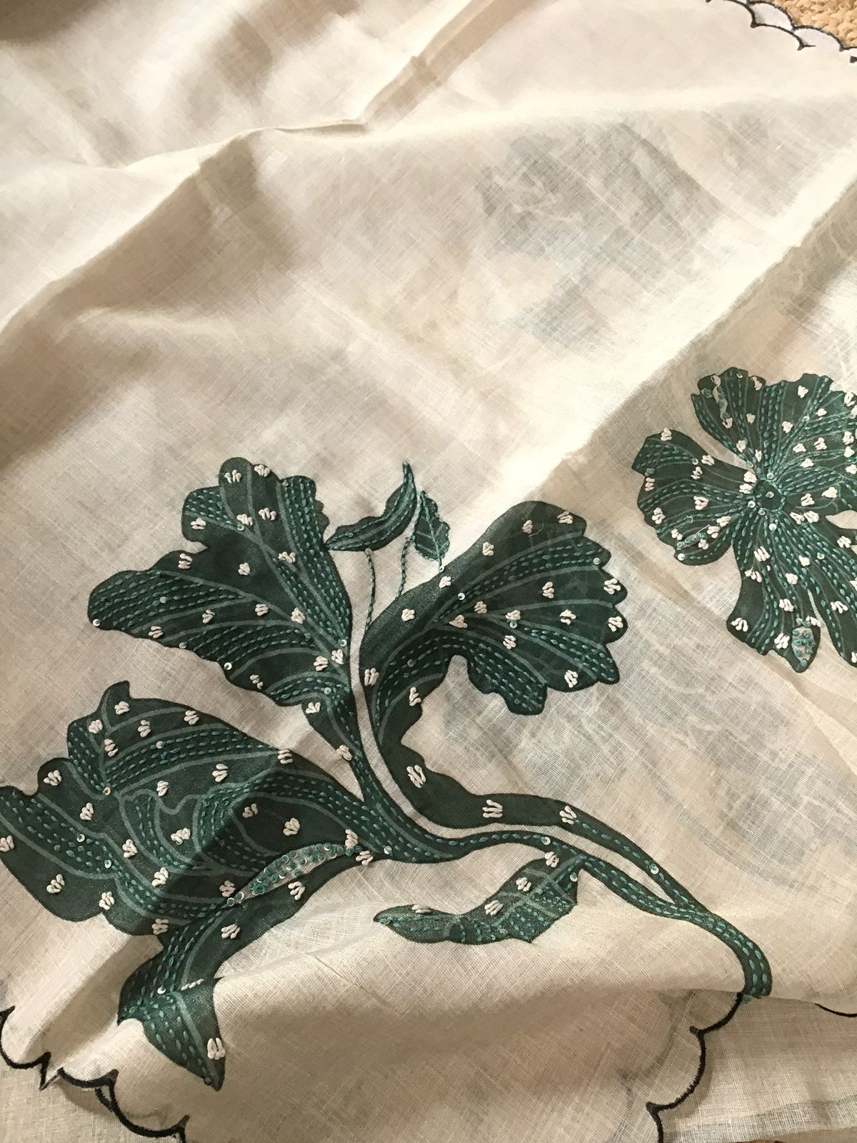 Soft Tissue Slub Cotton Printed Embroidered Suit - Cream