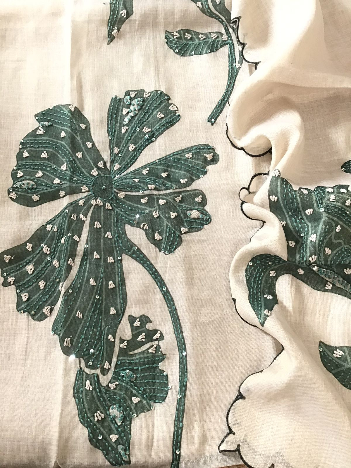 Soft Tissue Slub Cotton Printed Embroidered Suit - Cream