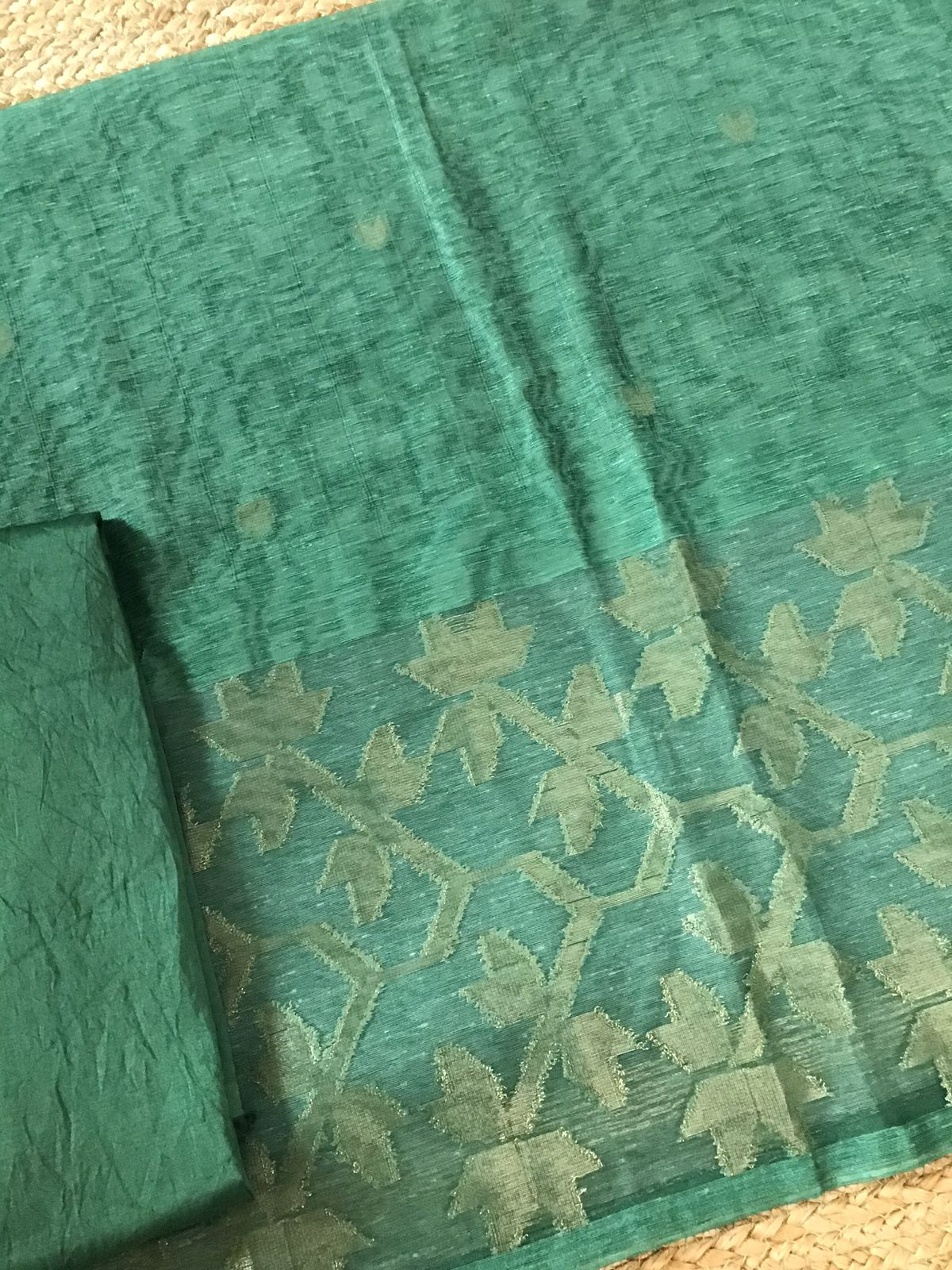 Soft Semi Geecha Tussar Silk Printed Banarasi Weaved Suit - Green