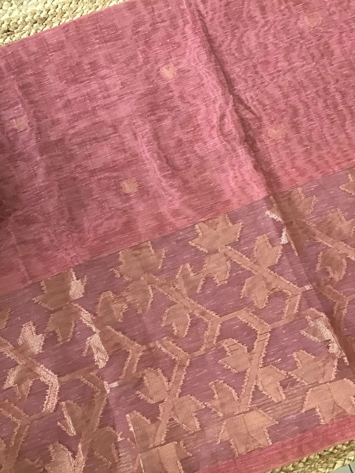 Soft Semi Geecha Tussar Silk Printed Banarasi Weaved Suit - Pink