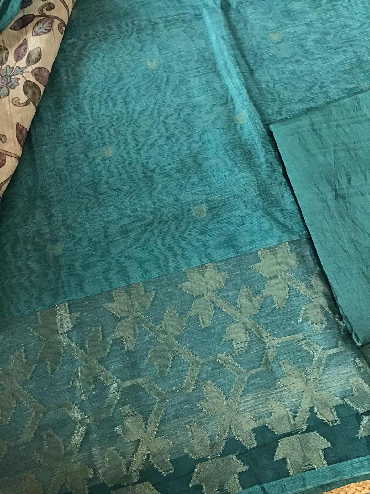 Soft Semi Geecha Tussar Silk Printed Banarasi Weaved Suit - Blue