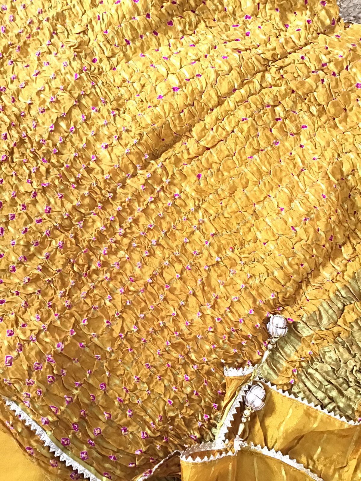 Soft Crushed Dola Silk Bandhani Printed Banarasi Weaved Suit - Yellow