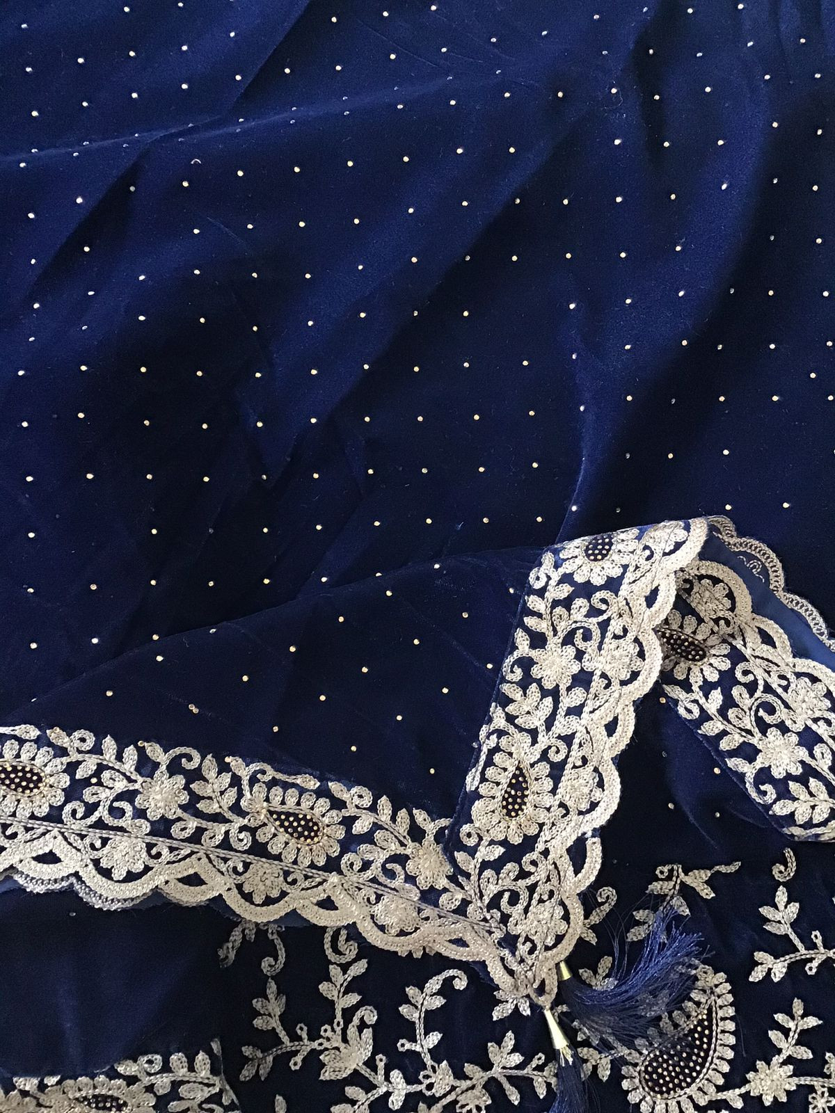 Soft Fine Heavy Velvet Embroidered Suit - Blue