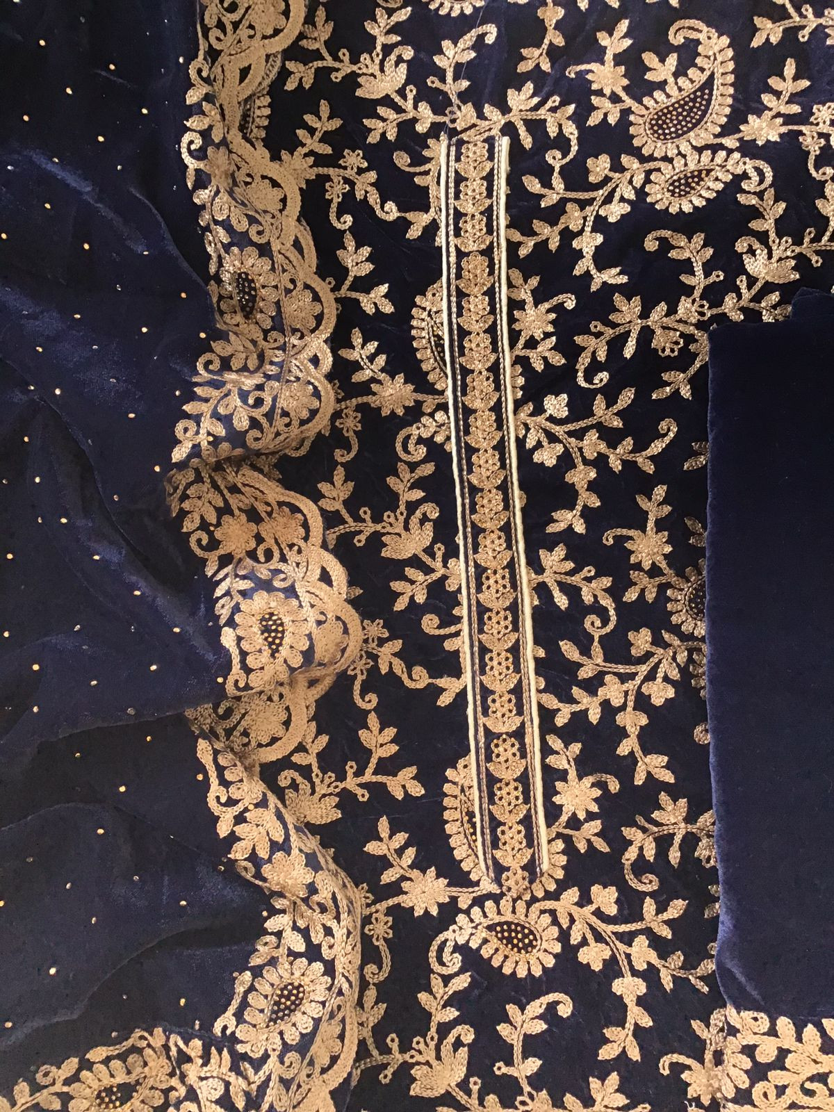 Soft Fine Heavy Velvet Embroidered Suit - Blue