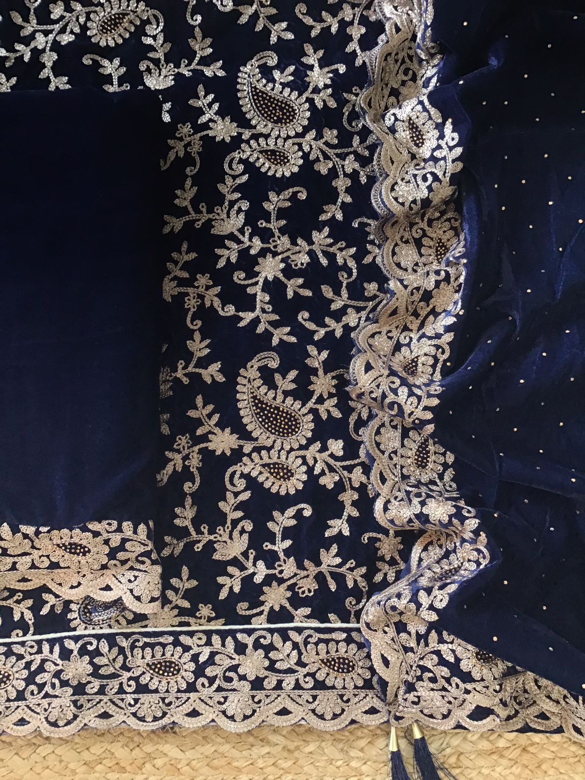Soft Fine Heavy Velvet Embroidered Suit - Blue