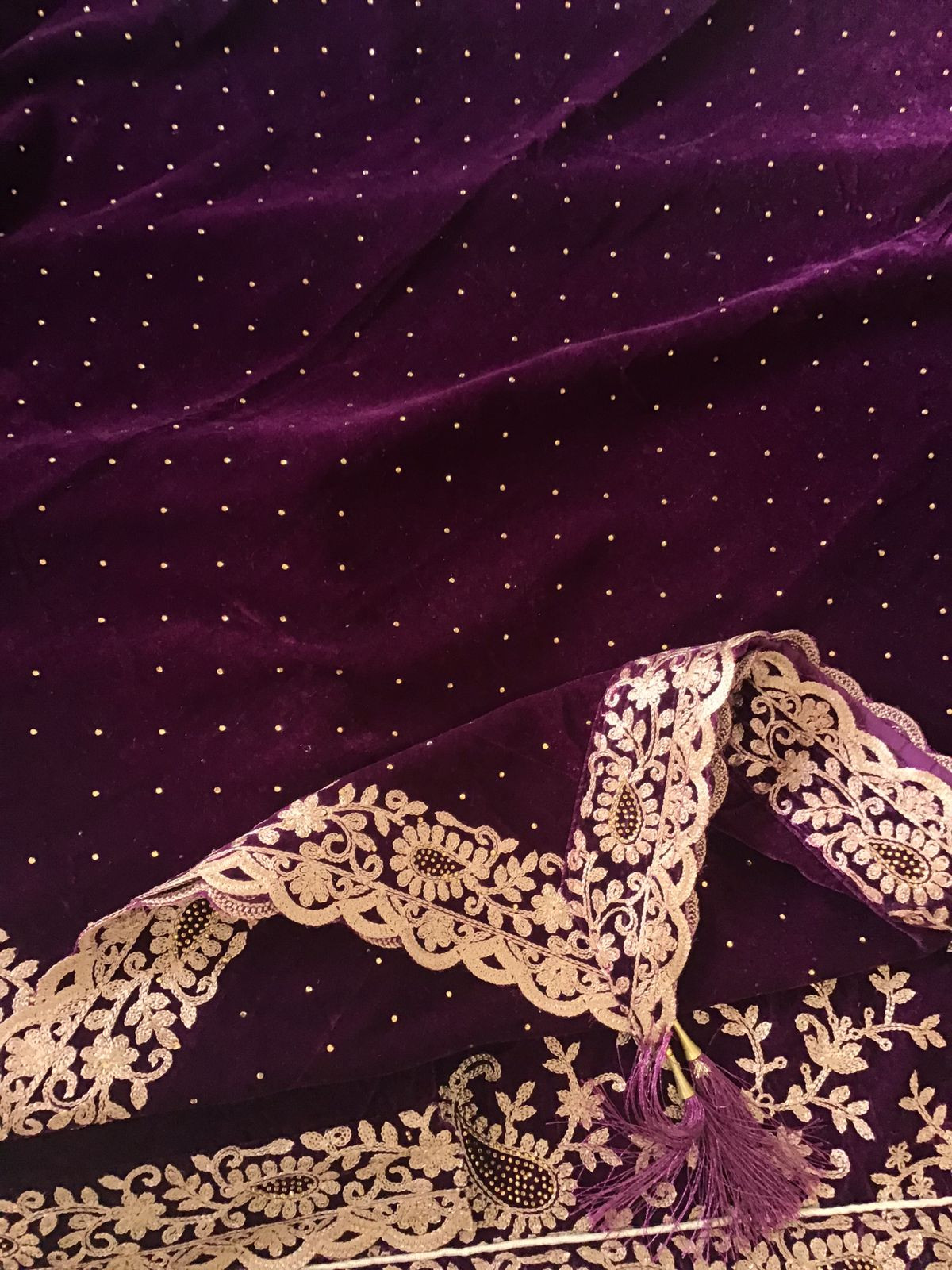 Soft Fine Heavy Velvet Embroidered Suit - Wine