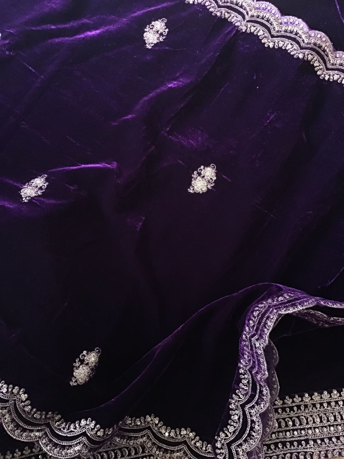 Soft Fine Heavy Velvet Embroidered Suit - Violet
