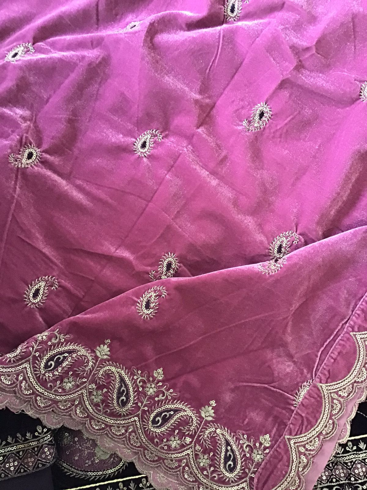 Soft Fine Heavy Velvet Embroidered Suit - Wine