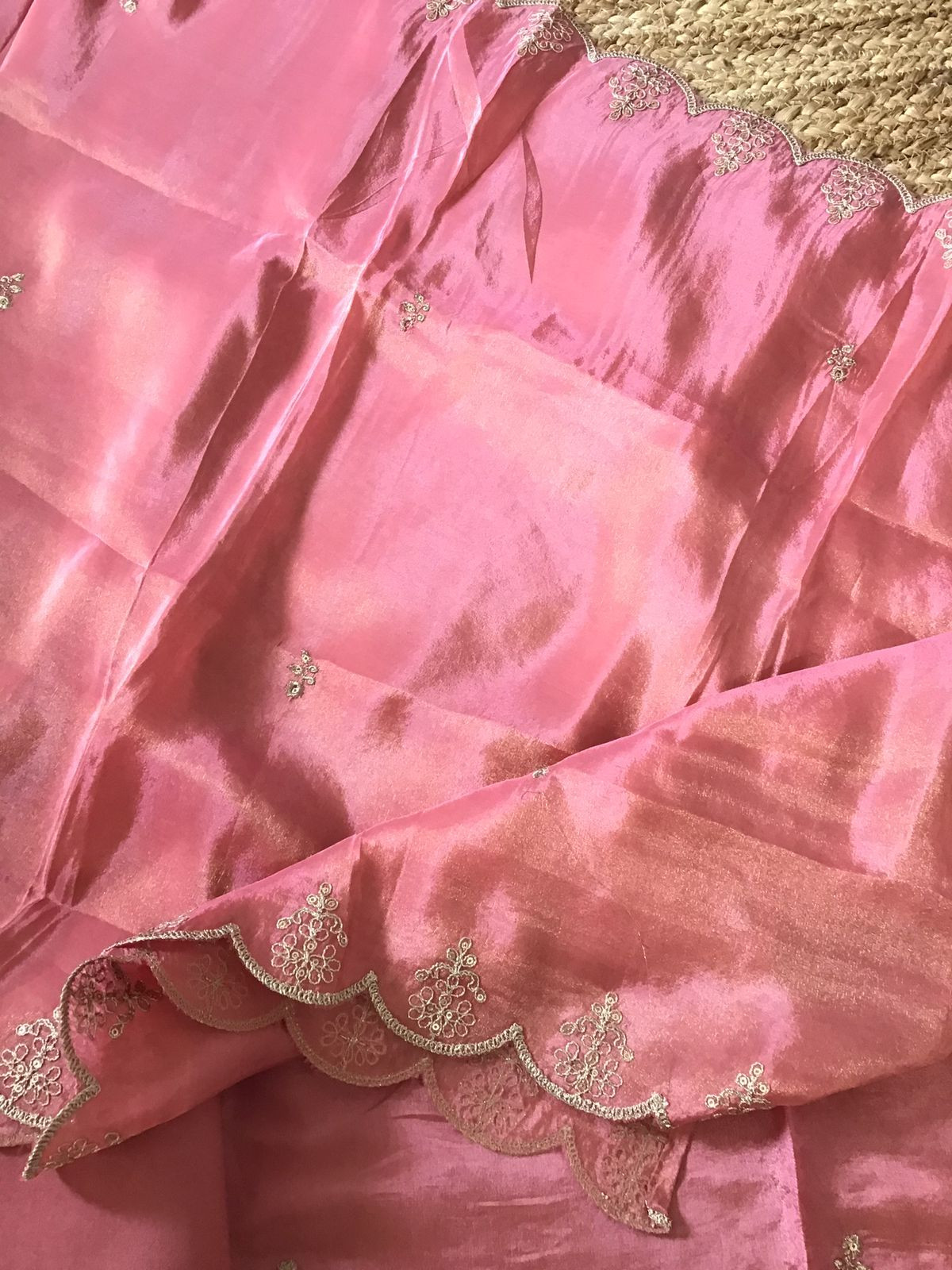Soft Shimmer Silk Embroidered Suit - Pink