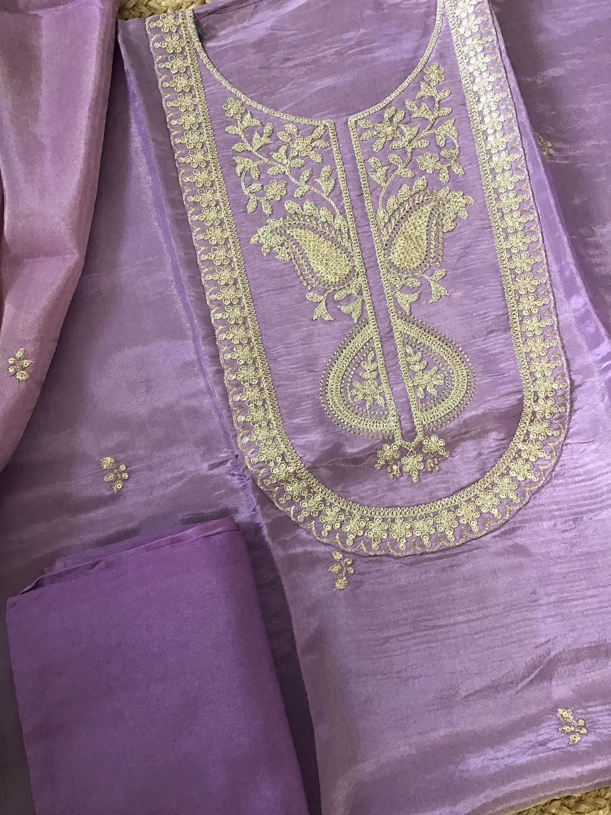 Soft Shimmer Silk Embroidered Suit - Lavender