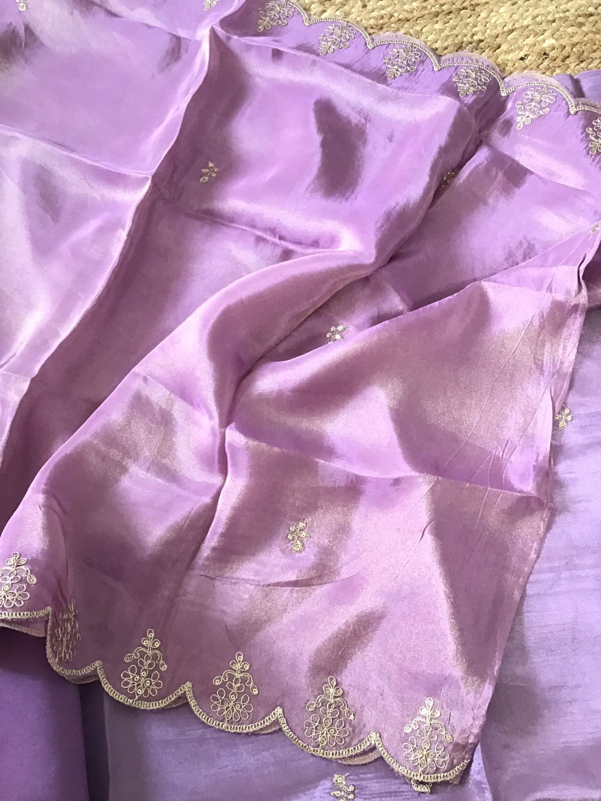 Soft Shimmer Silk Embroidered Suit - Lavender