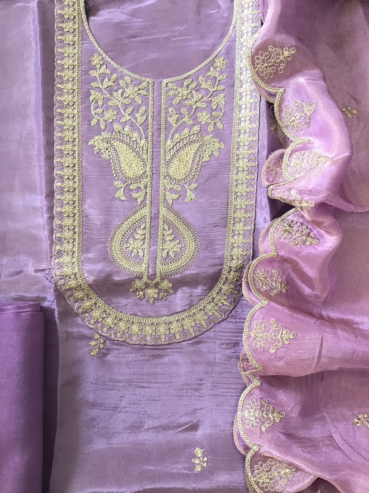 Soft Shimmer Silk Embroidered Suit - Lavender