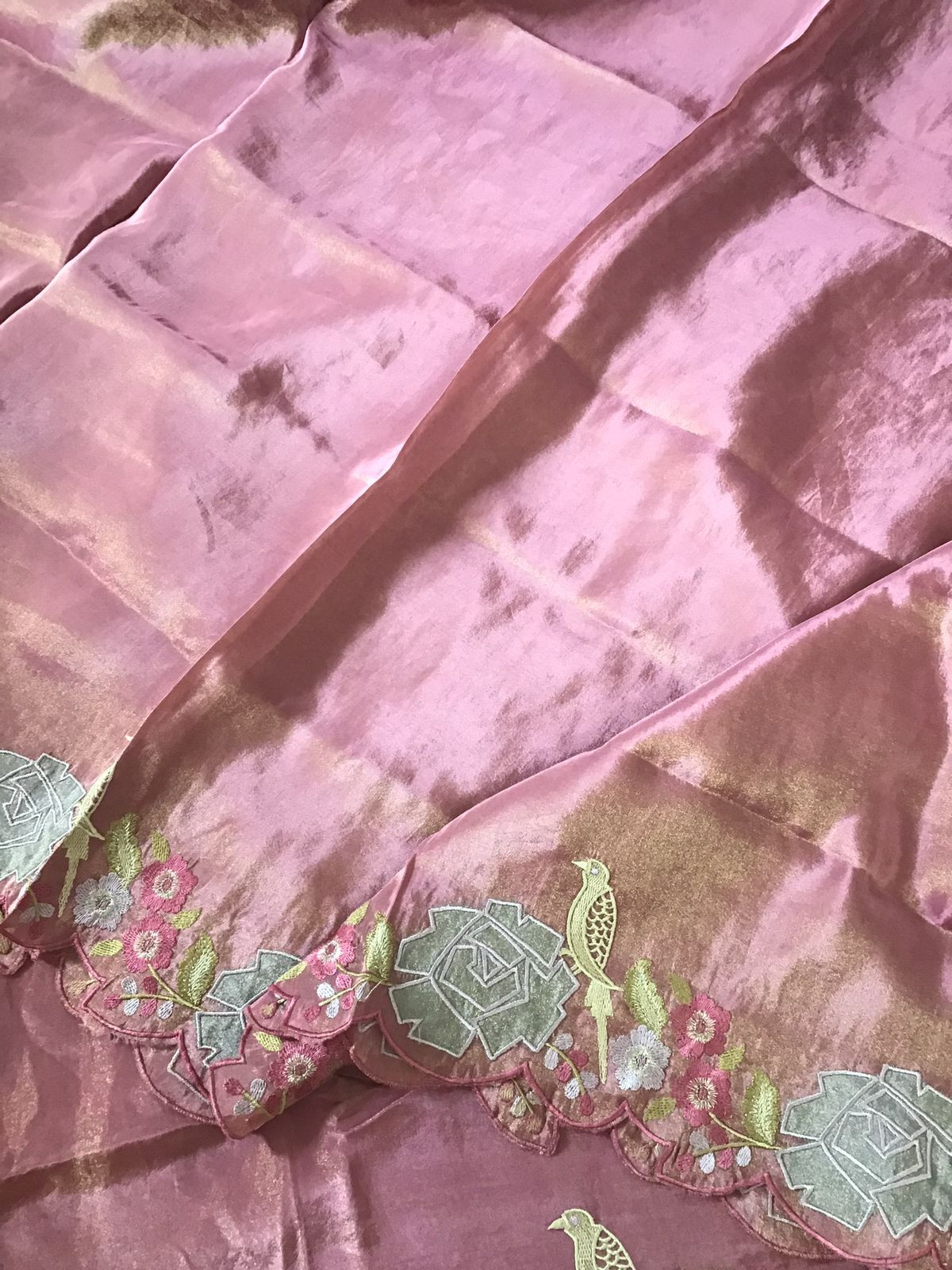 Soft Shimmer Silk Embroidered Suit - Pink