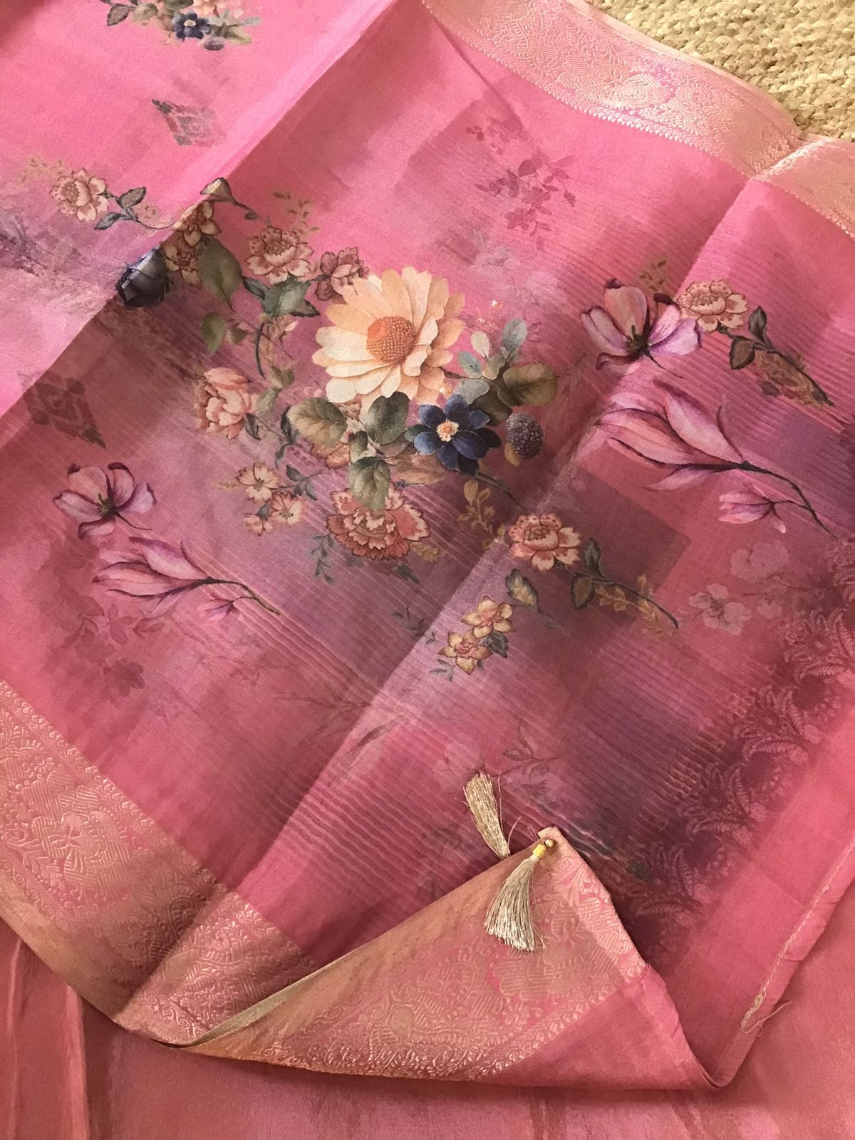 Soft Shimmer Silk Embroidered Suit - Pink