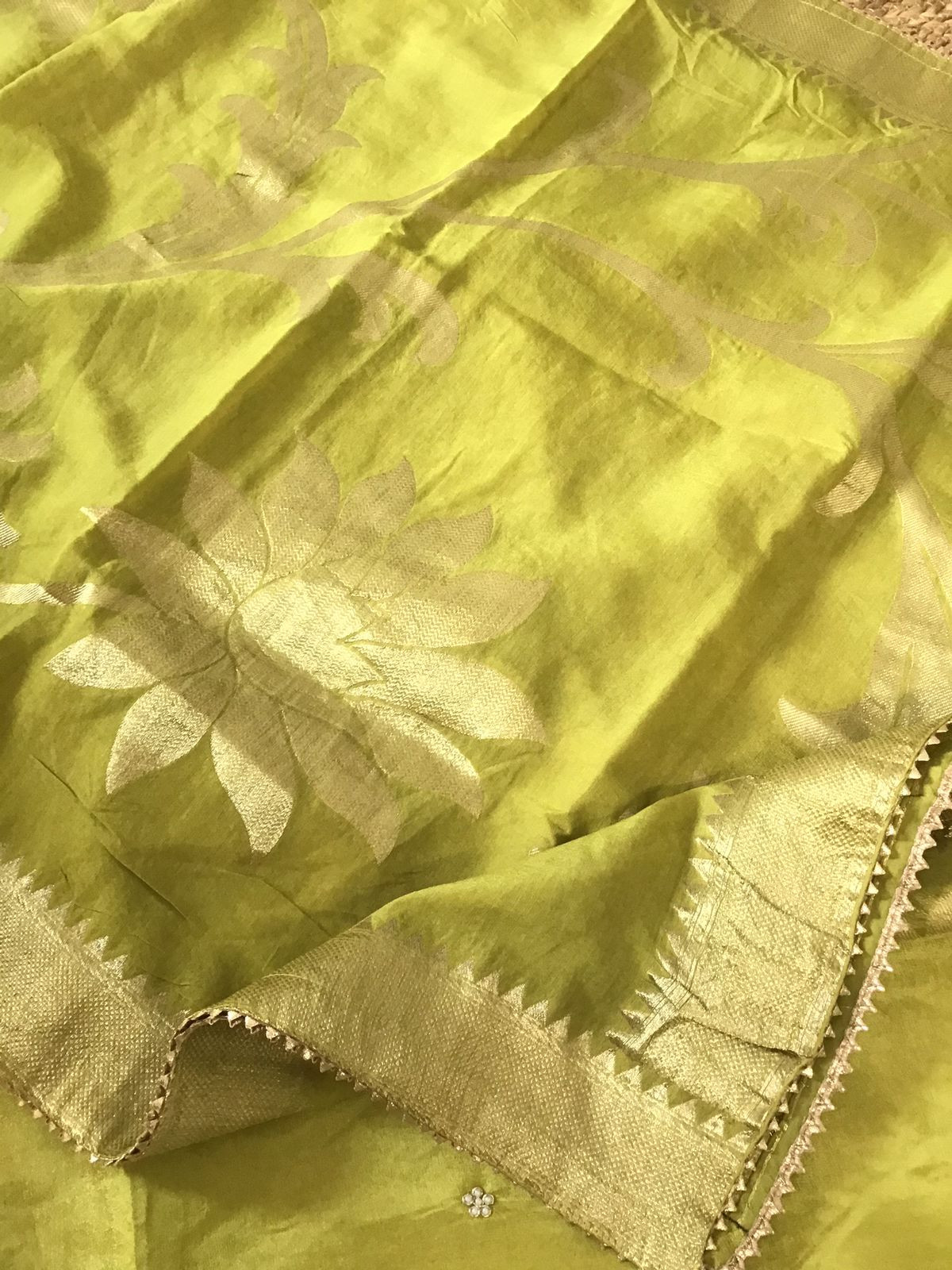 Soft Shimmer Silk Embroidered Suit - Lime Green