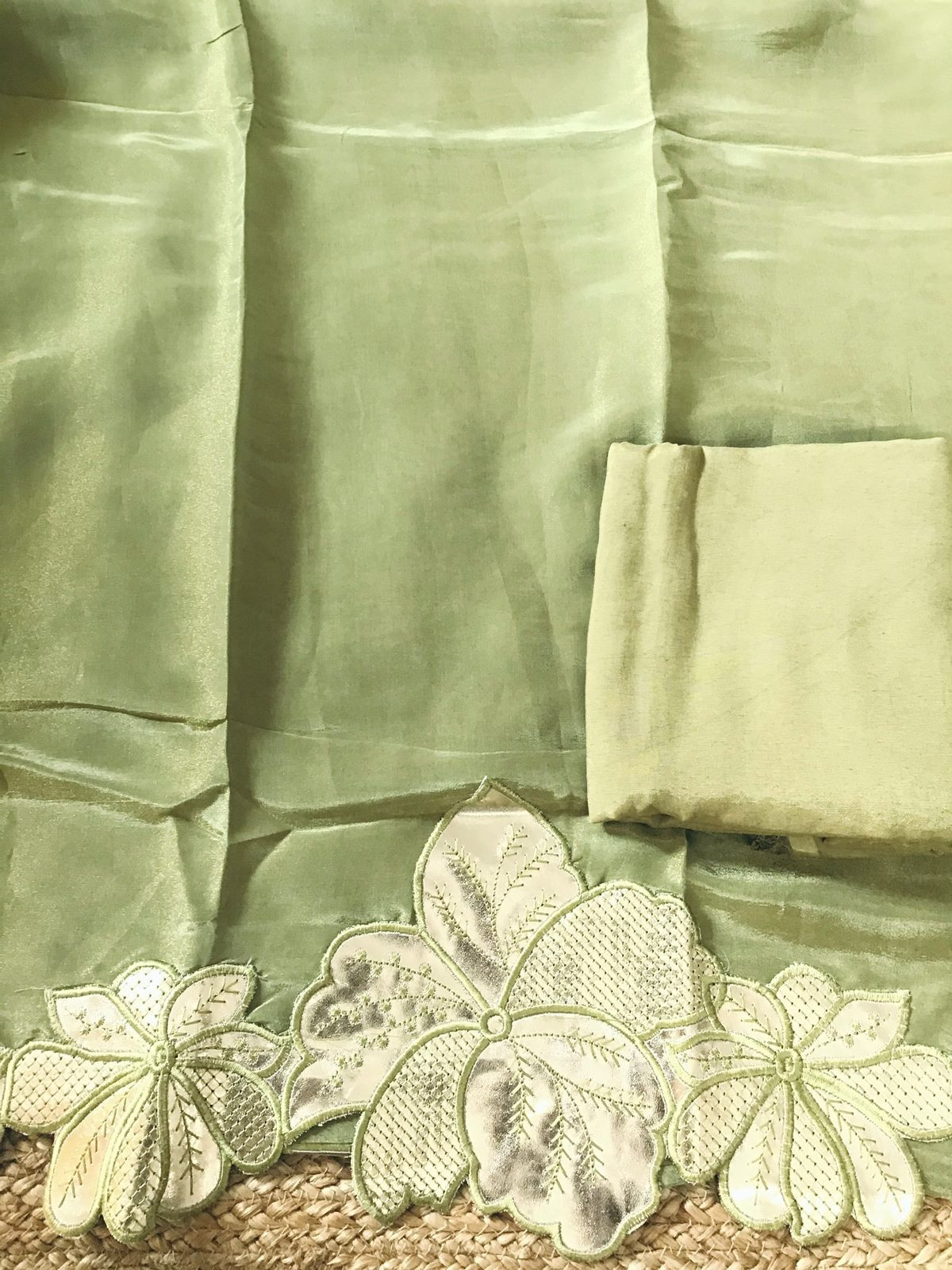 Soft Shimmer Silk Leather Work Suit - Green