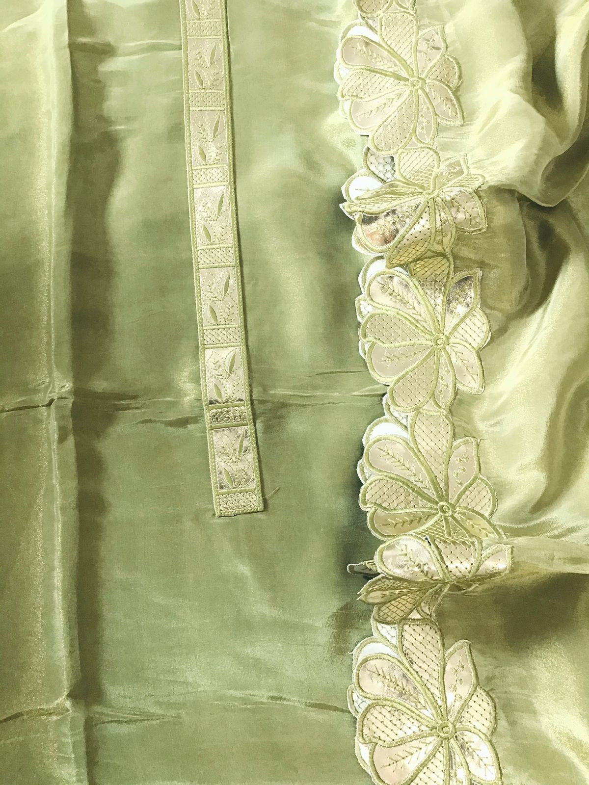 Soft Shimmer Silk Leather Work Suit - Green