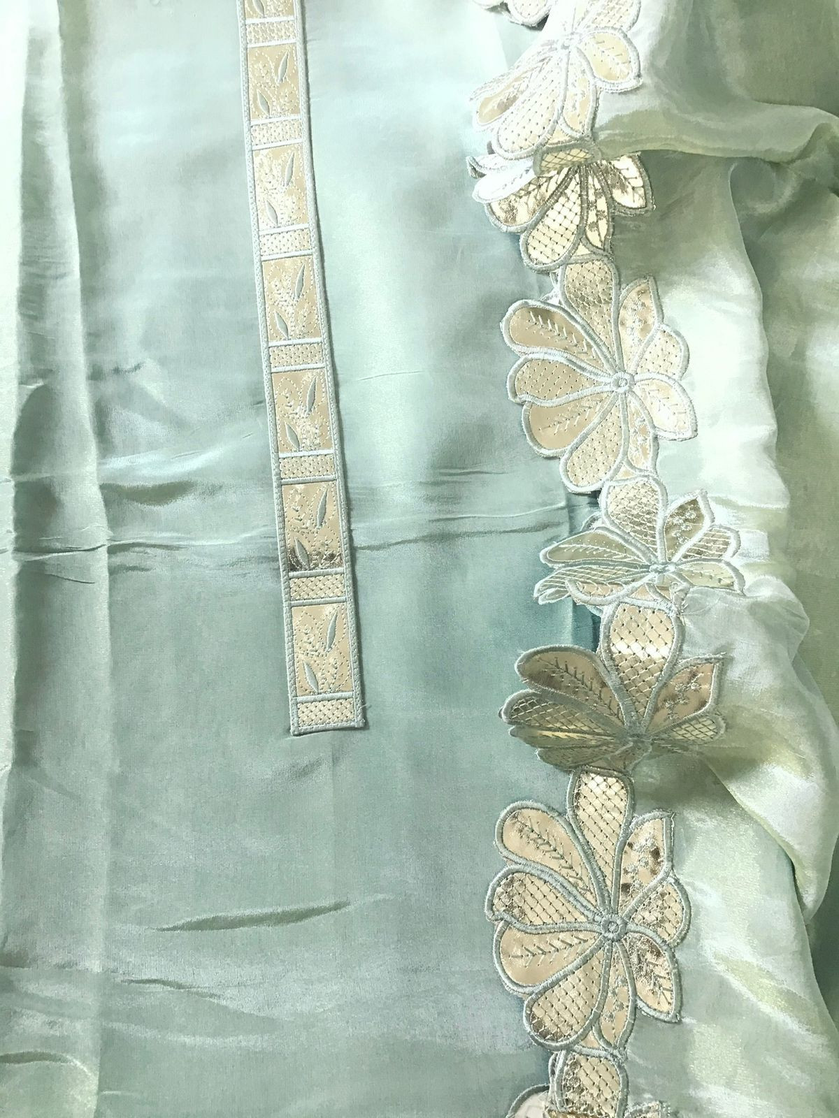 Soft Shimmer Silk Leather Work Suit - Blue