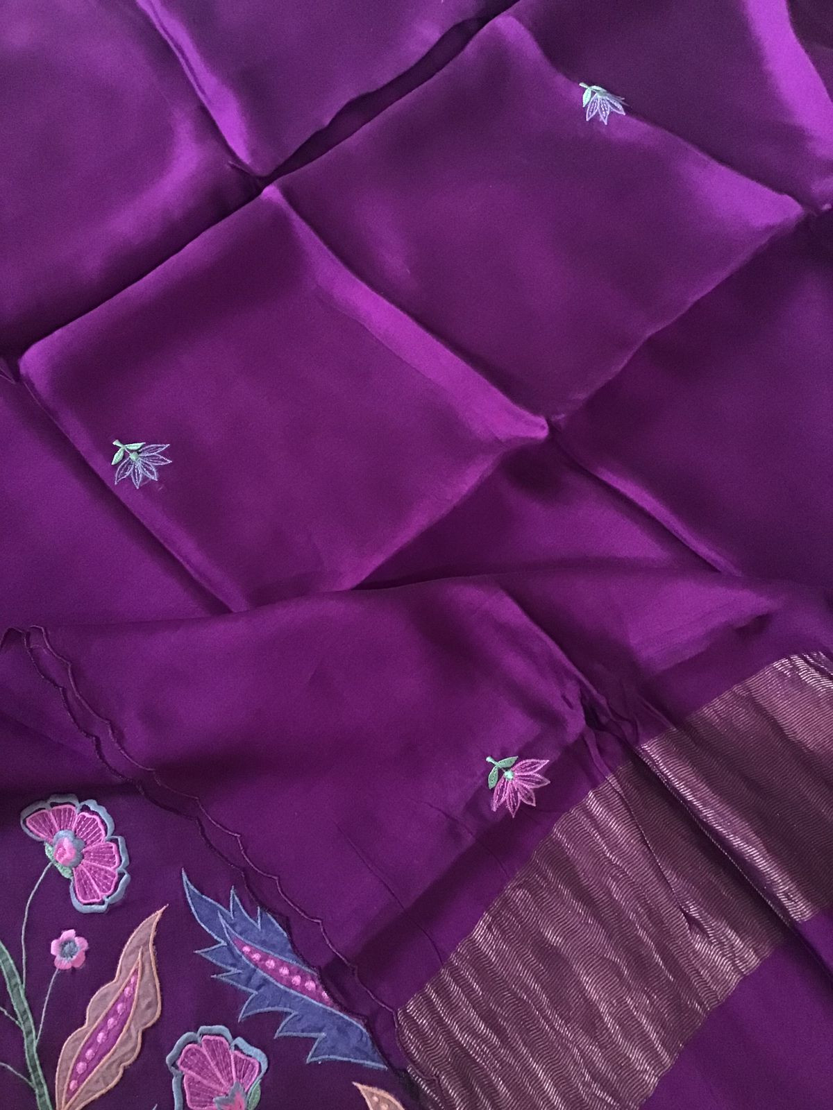 Pure Mul Chanderi Embroidered Suit - Violet