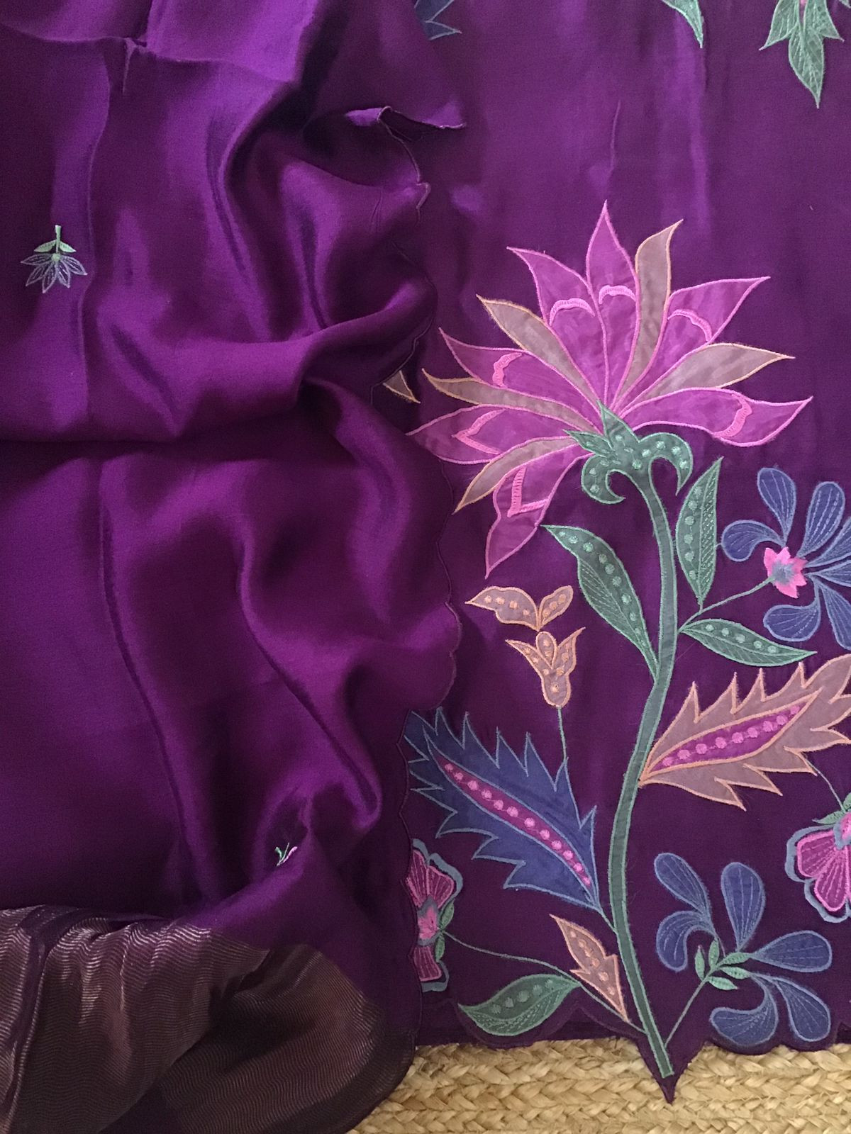 Pure Mul Chanderi Embroidered Suit - Violet